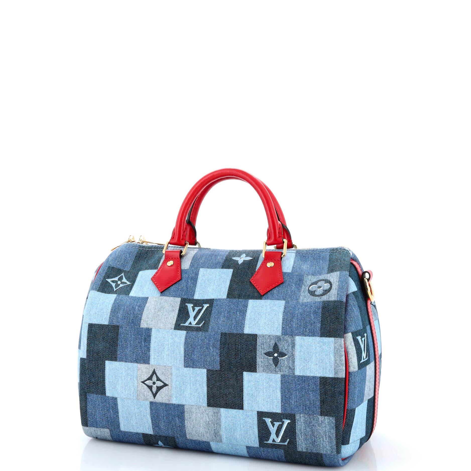 Louis Vuitton Speedy Bandouliere Bag Damier and Monogram Patchwork Denim 30 In Good Condition In NY, NY