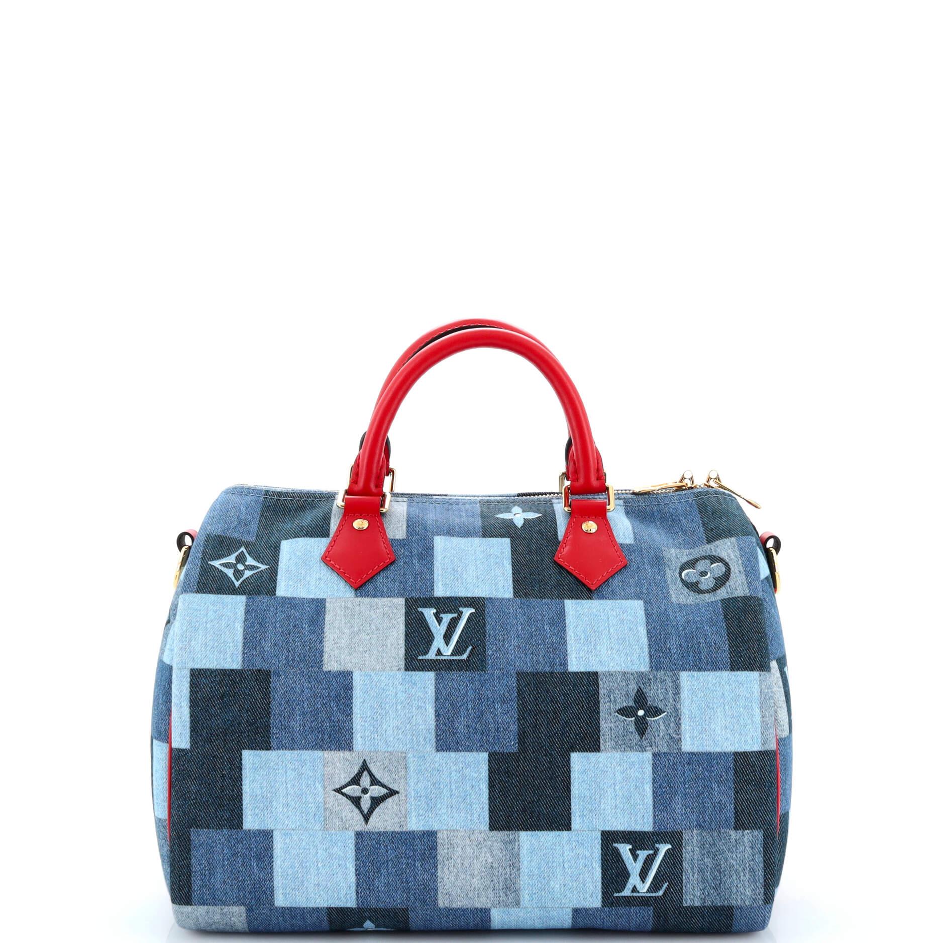 Women's or Men's Louis Vuitton Speedy Bandouliere Bag Damier and Monogram Patchwork Denim 30