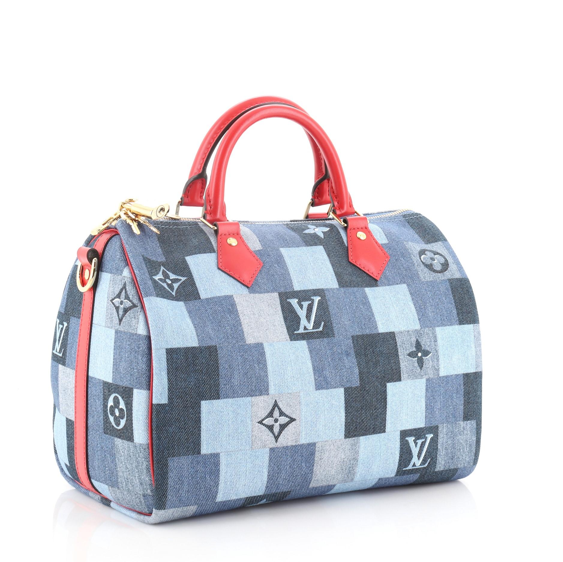 Gray Louis Vuitton Speedy Bandouliere Bag Damier and Monogram Patchwork Denim 