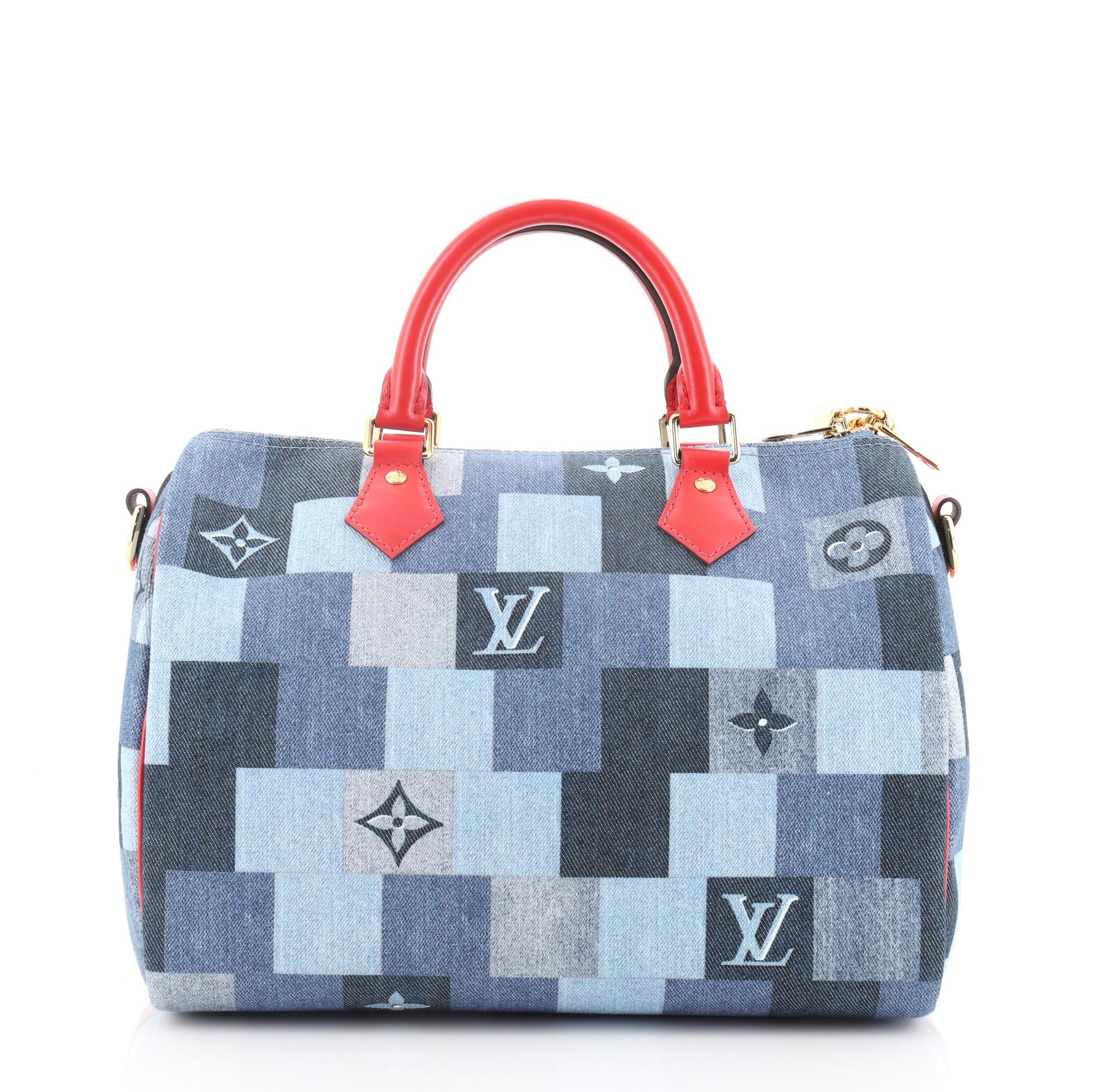 Louis Vuitton Speedy Bandouliere Bag Damier and Monogram Patchwork Denim  In Good Condition In NY, NY