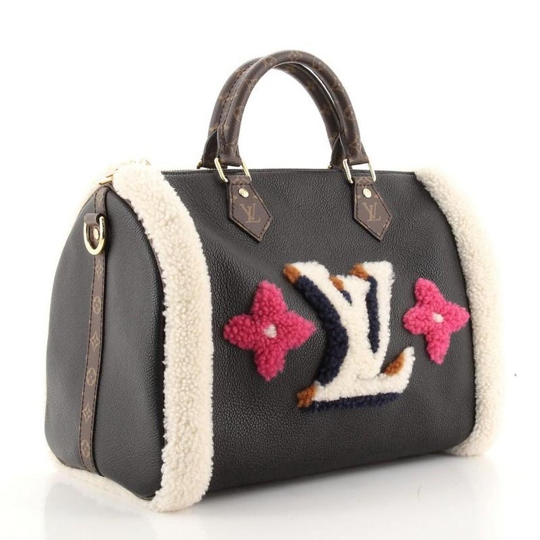 Louis Vuitton Speedy Bandouliere Bag Leather and Monogram Teddy Shearling  30 at 1stDibs