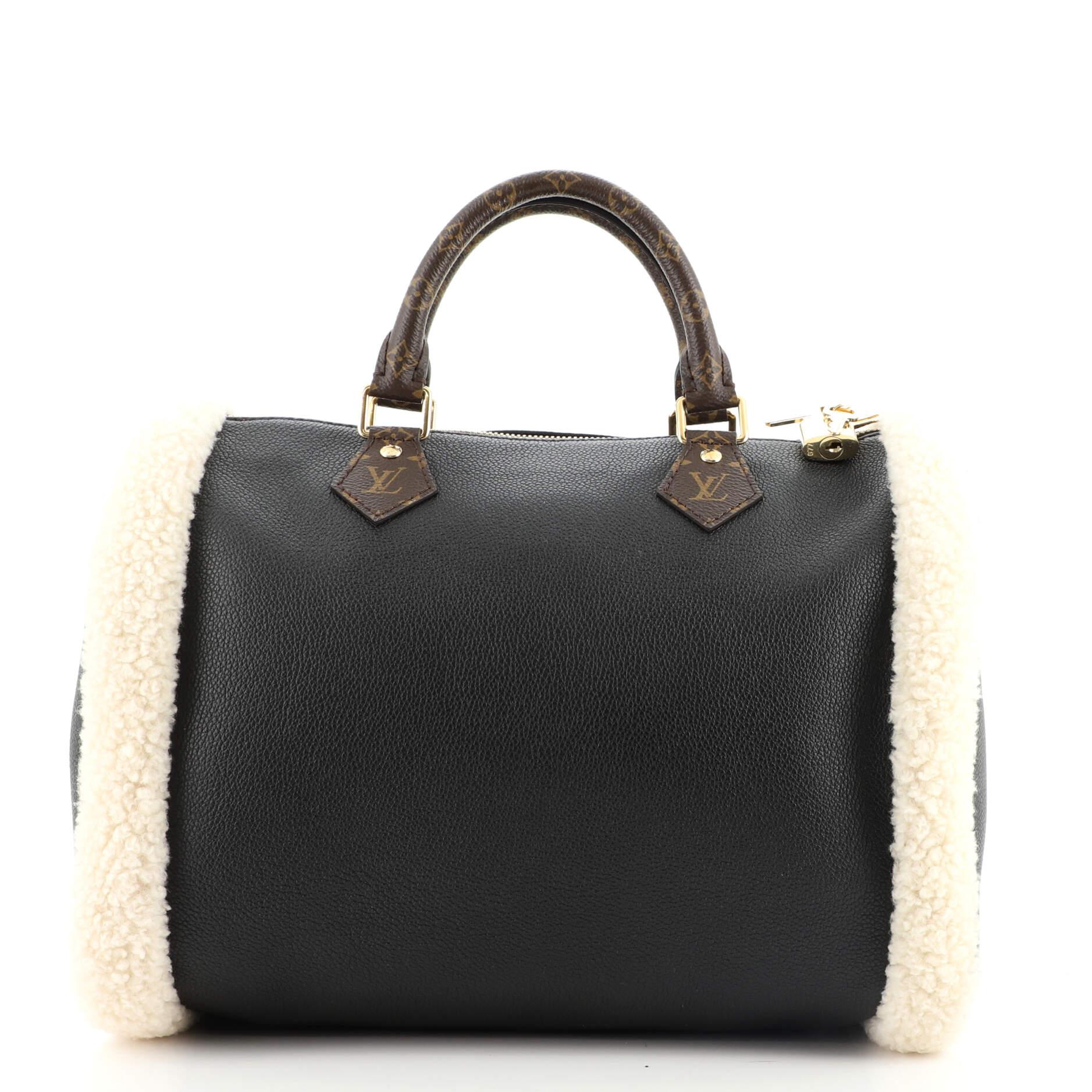 Louis Vuitton Speedy Bandouliere Bag Leather and Monogram Teddy Shearling 30 In Good Condition In NY, NY