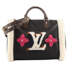 Louis Vuitton Speedy Bandouliere Bag Leather and Monogram Teddy Shearling 30