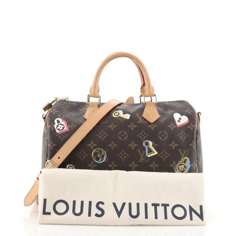 Condition: Good. Odor in interior. Moderate darkening, scuffs, wear and watermarks on leather trims, handles and strap, marks on rear handle bases. Small mark on front near opening, minor discoloration in interior pocket, scratches, peeling,
