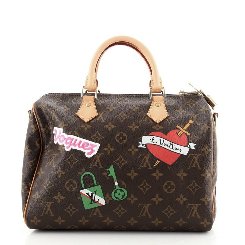 Black Louis Vuitton Speedy Bandouliere Bag Limited Edition Patches Monogram Canvas 30