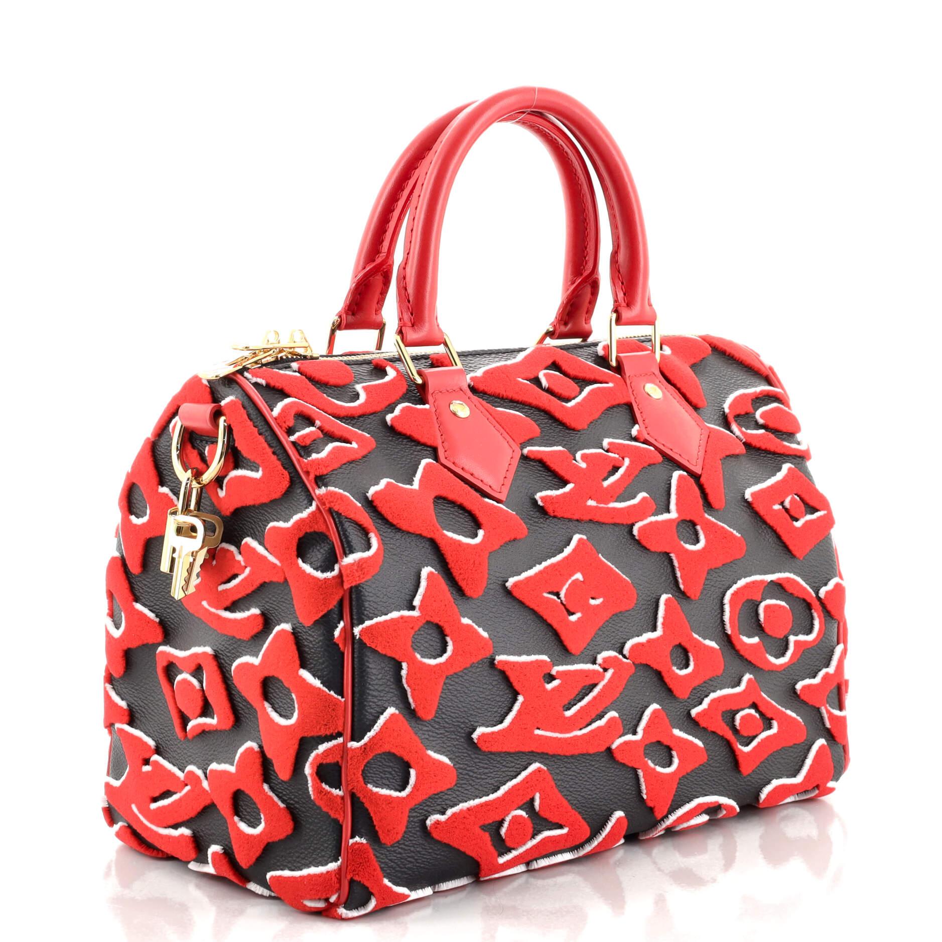 Red Louis Vuitton Speedy Bandouliere Bag Limited Edition Urs Fischer Tufted Monogram