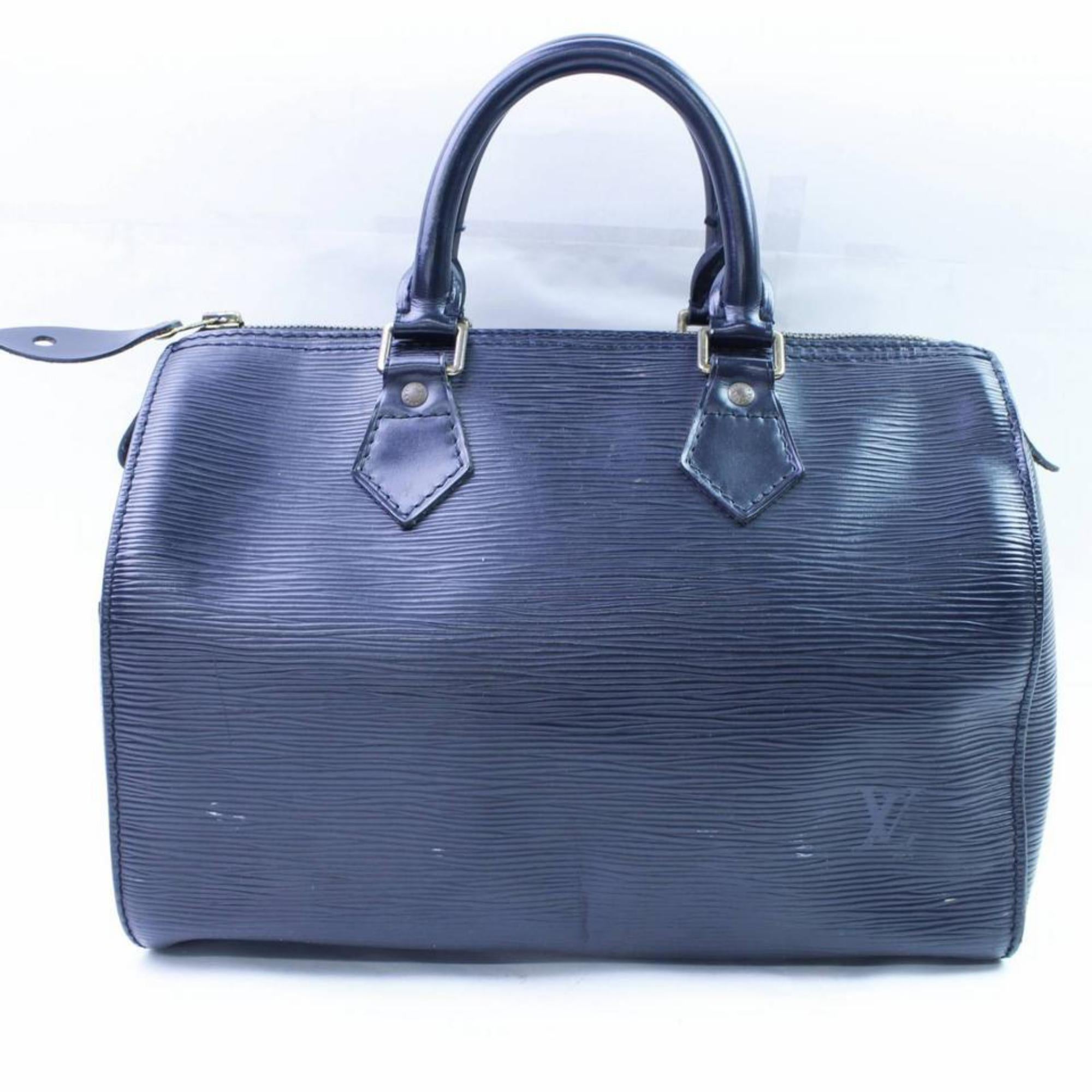 Louis Vuitton Speedy Black Epi 25 866634 Blue Leather Satchel For Sale 2