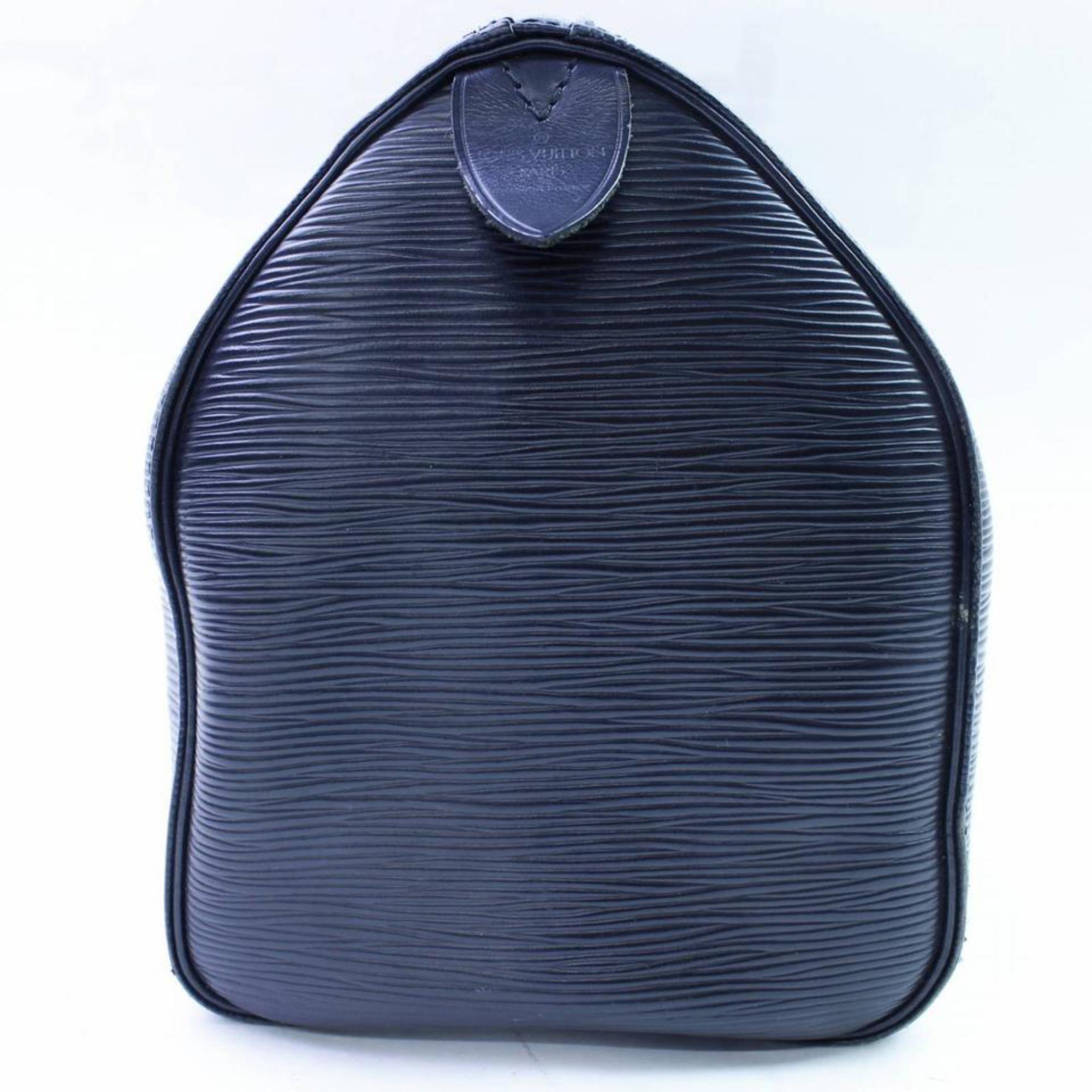 Louis Vuitton Speedy Black Epi 25 866634 Blue Leather Satchel For Sale 4