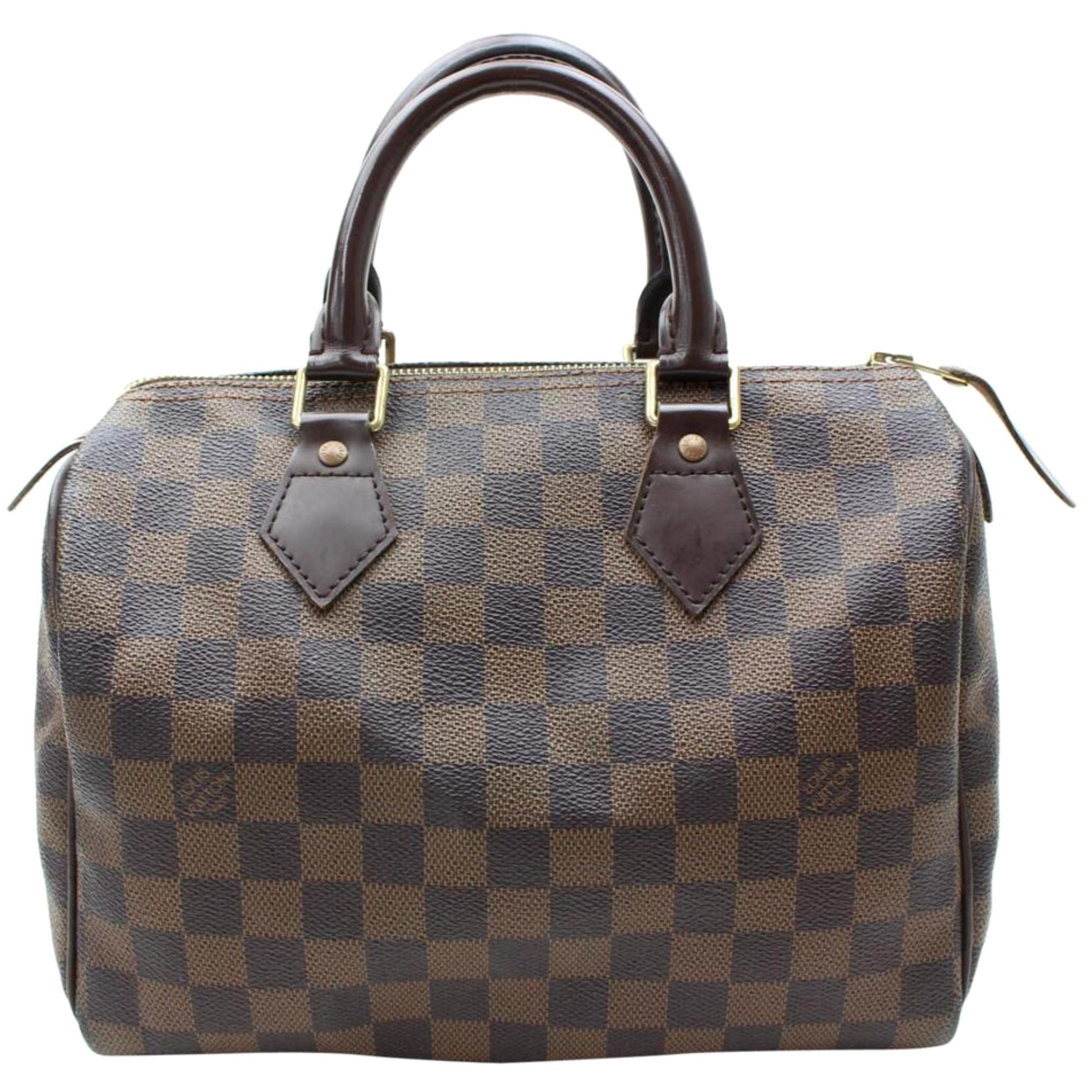 Louis Vuitton Speedy Damier Ebene 25 867632 Brown Coated Canvas Satchel For Sale