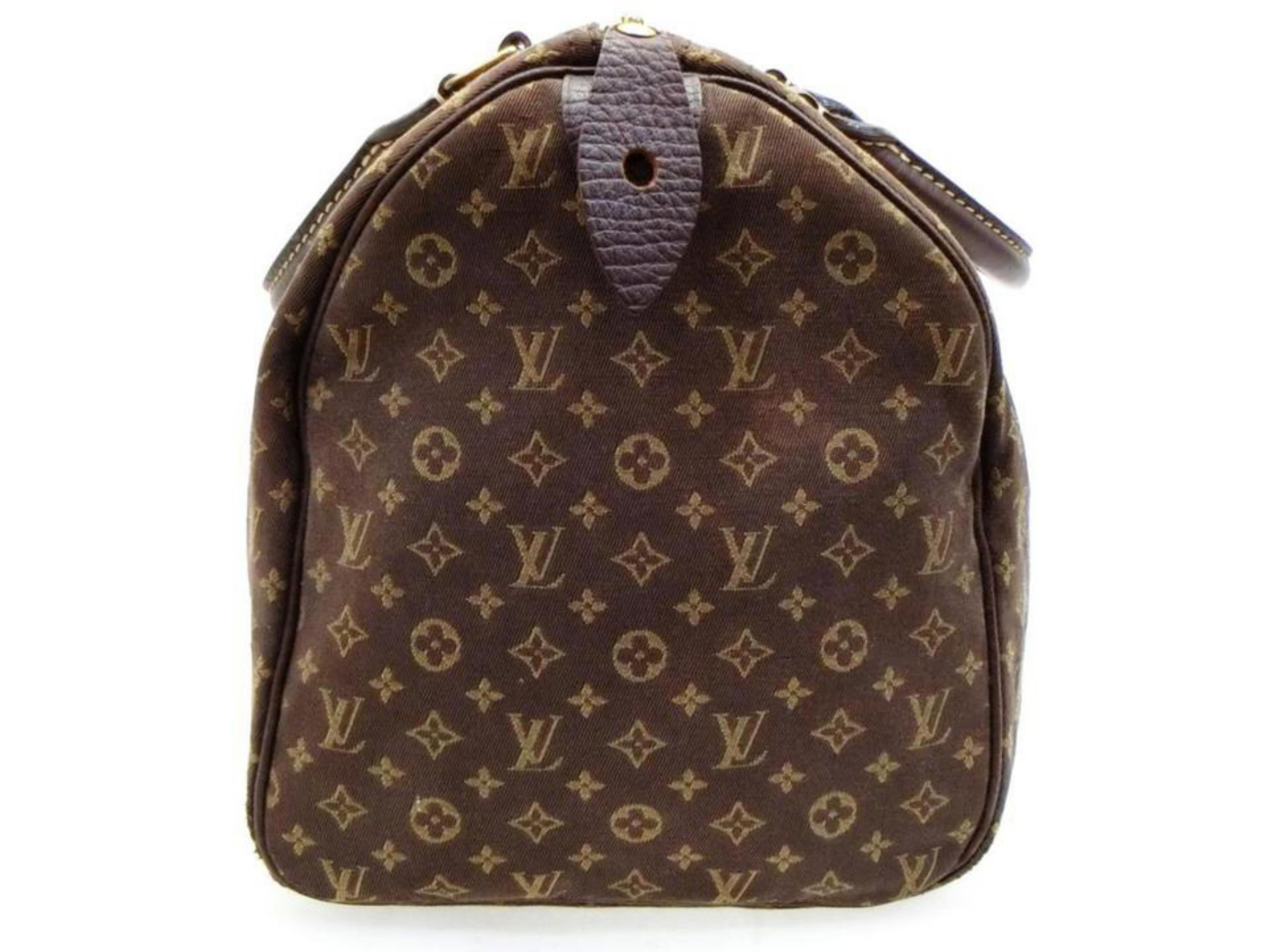Louis Vuitton Speedy Ebene Monogram Mini Lin 30 228807 Brown Canvas Satchel For Sale 6
