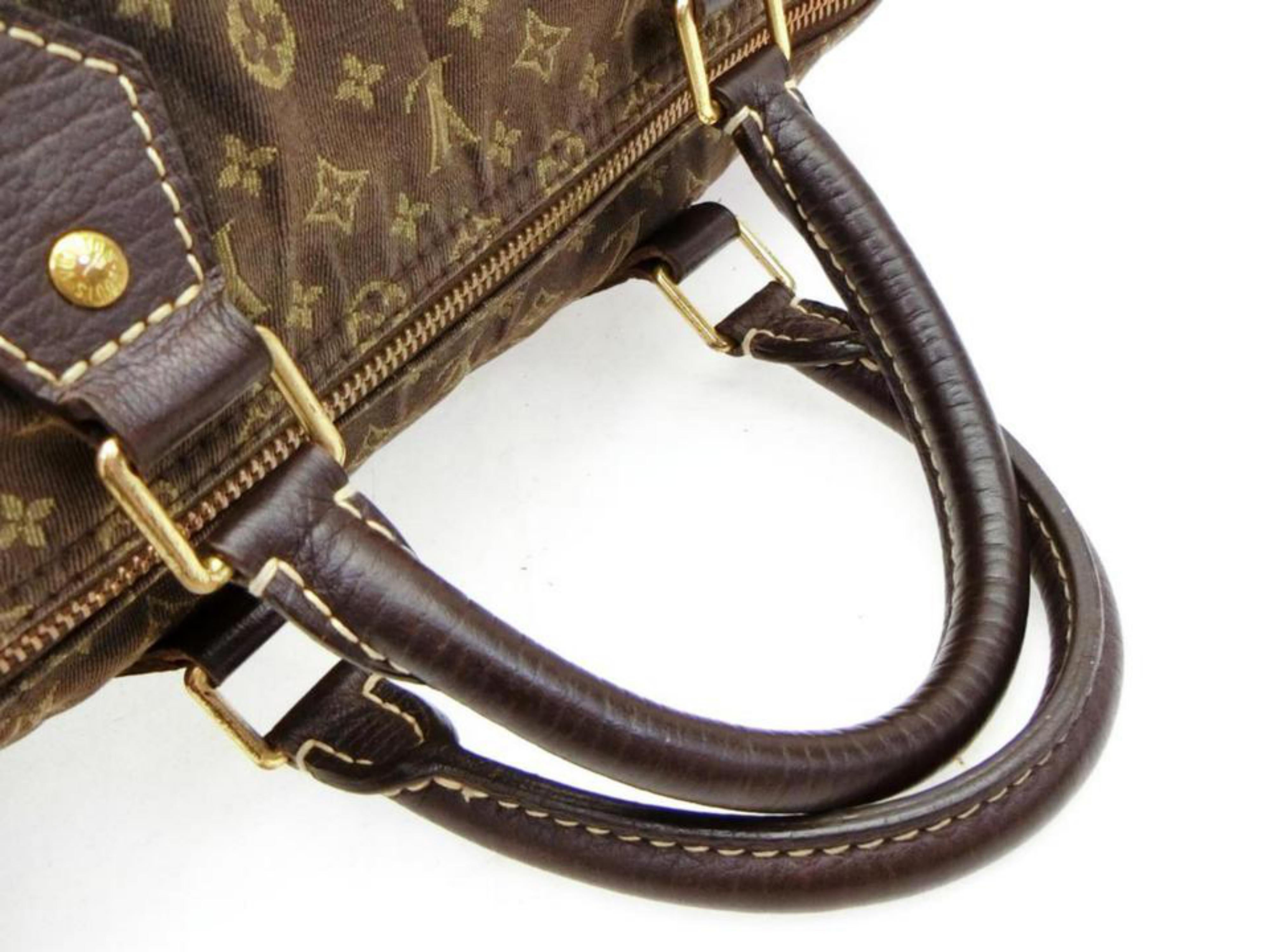 Women's Louis Vuitton Speedy Ebene Monogram Mini Lin 30 228807 Brown Canvas Satchel For Sale