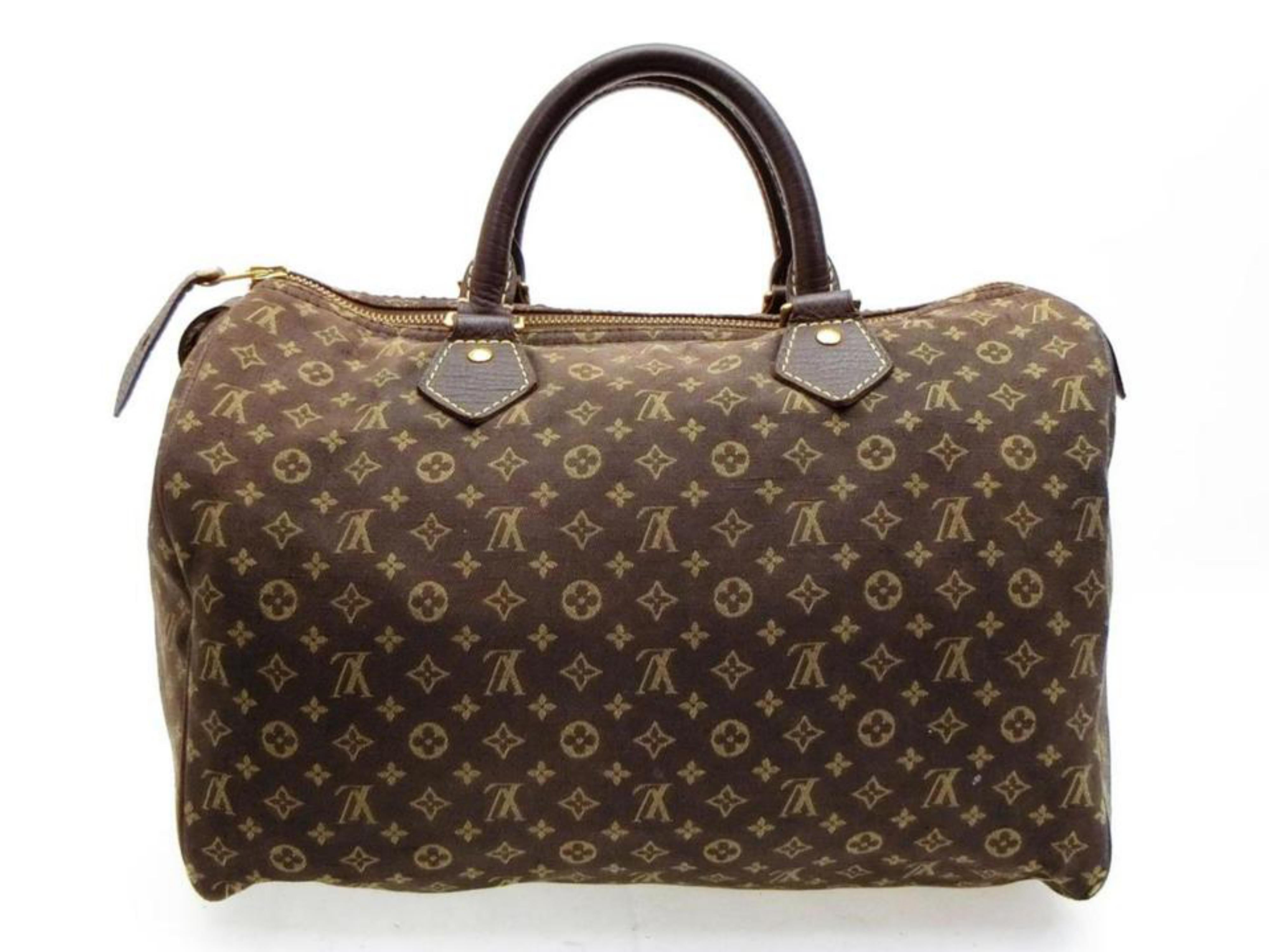 Louis Vuitton Speedy Ebene Monogram Mini Lin 30 228807 Brown Canvas Satchel For Sale 1