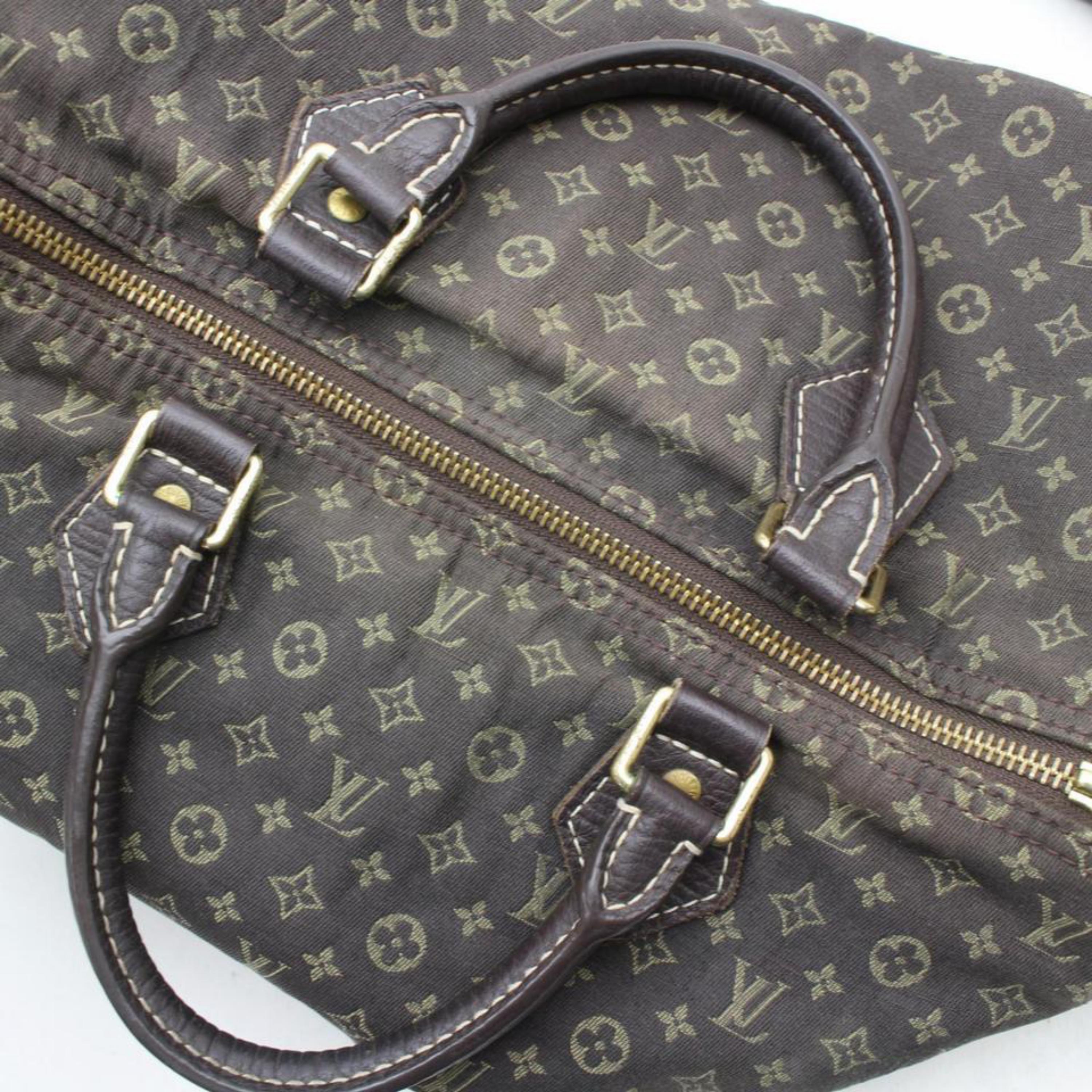 Louis Vuitton Speedy Ebene Monogram Mini Lin 30 869674 Brown Canvas Satchel In Fair Condition For Sale In Forest Hills, NY