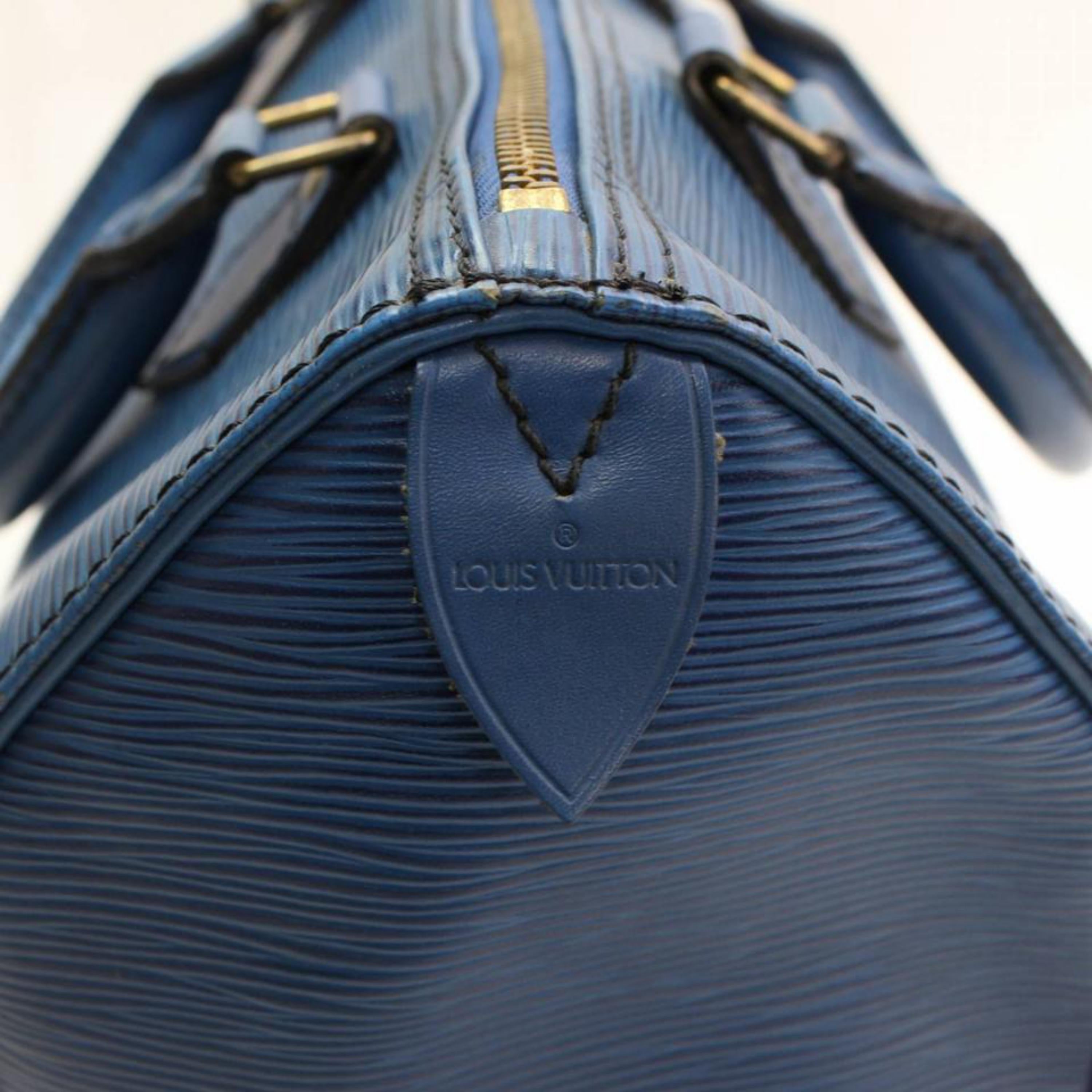 Louis Vuitton Speedy Epi 25 868003 Blue Leather Satchel For Sale 8