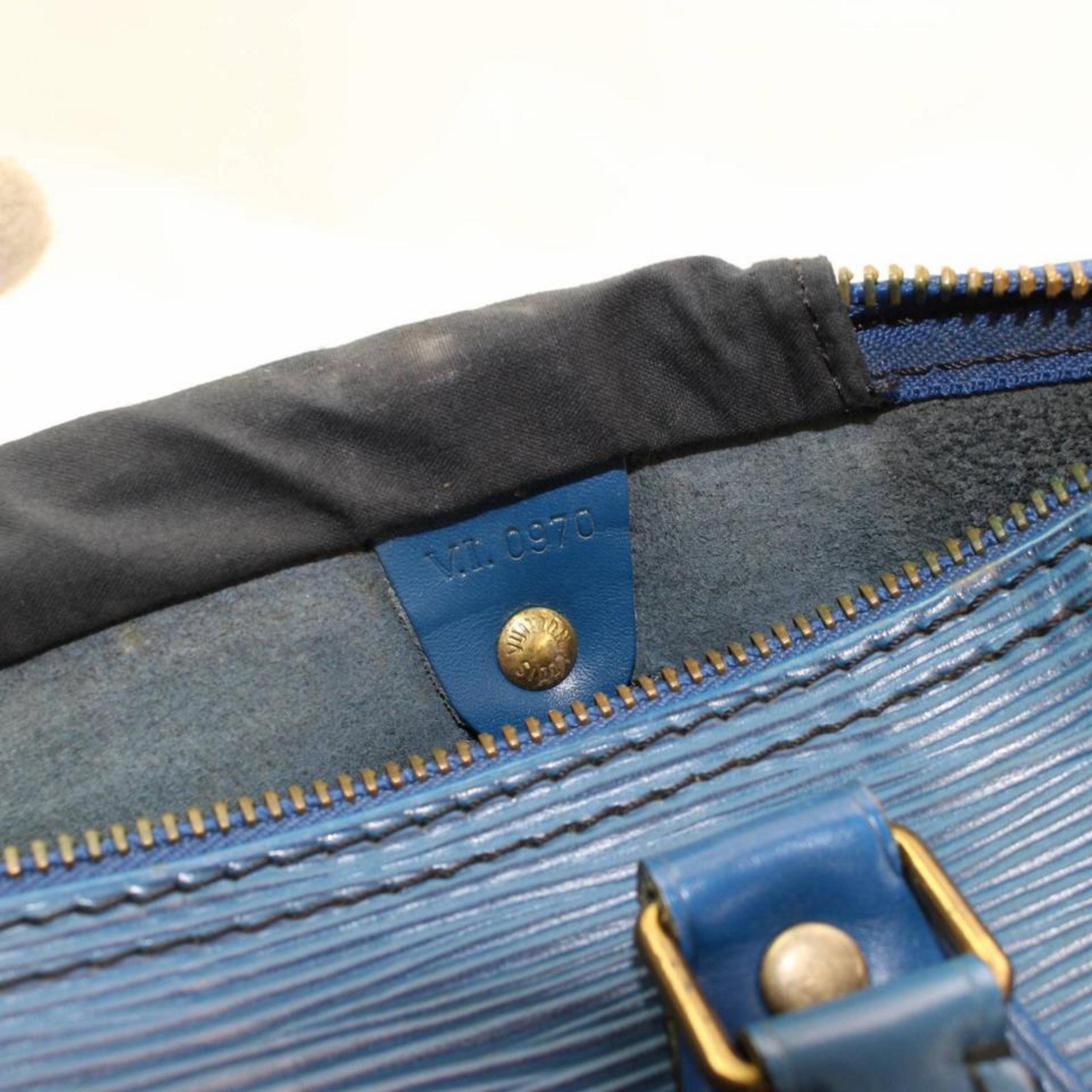 Louis Vuitton Speedy Epi 25 868003 Blue Leather Satchel In Good Condition For Sale In Forest Hills, NY