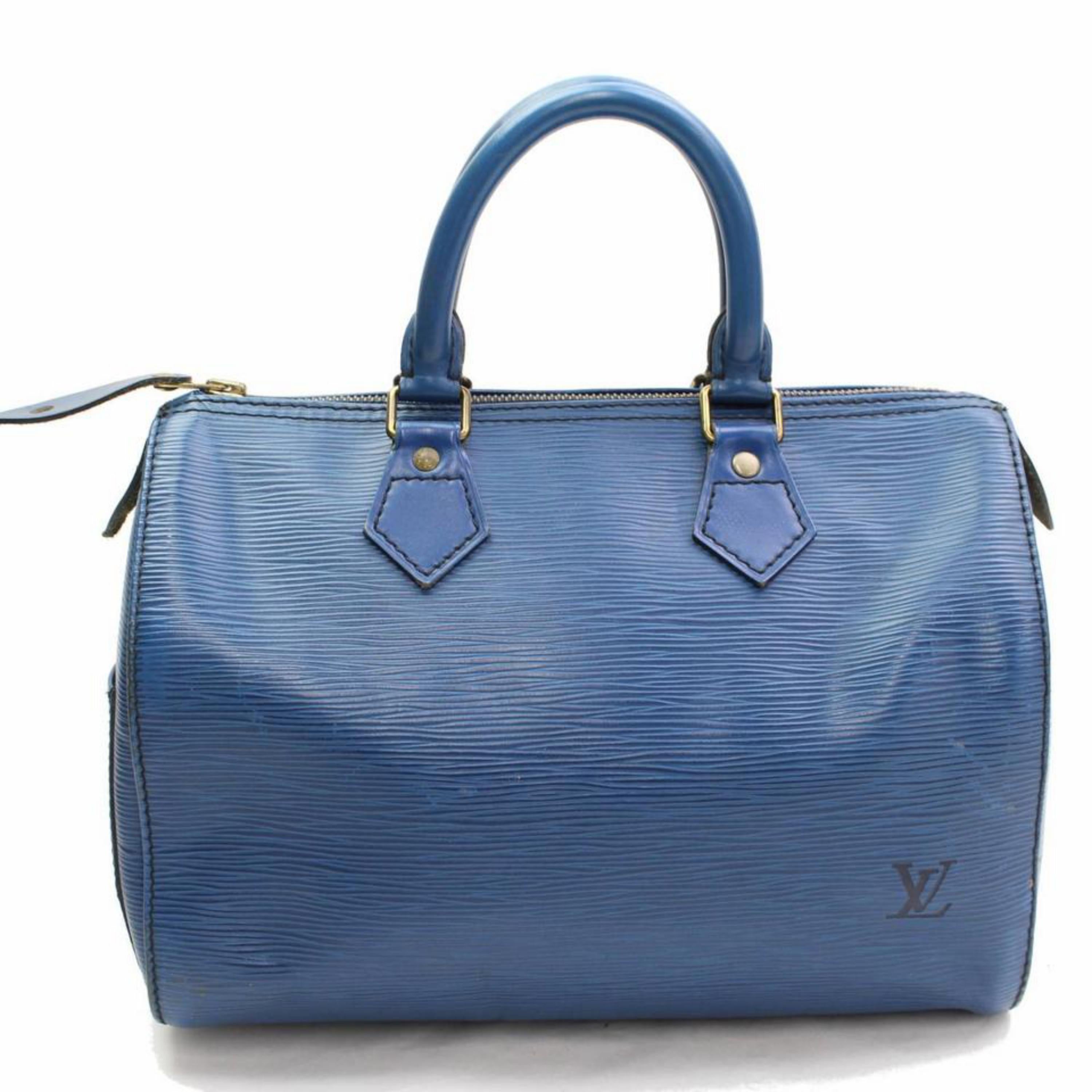 Louis Vuitton Speedy Epi 25 868003 Blue Leather Satchel For Sale 2