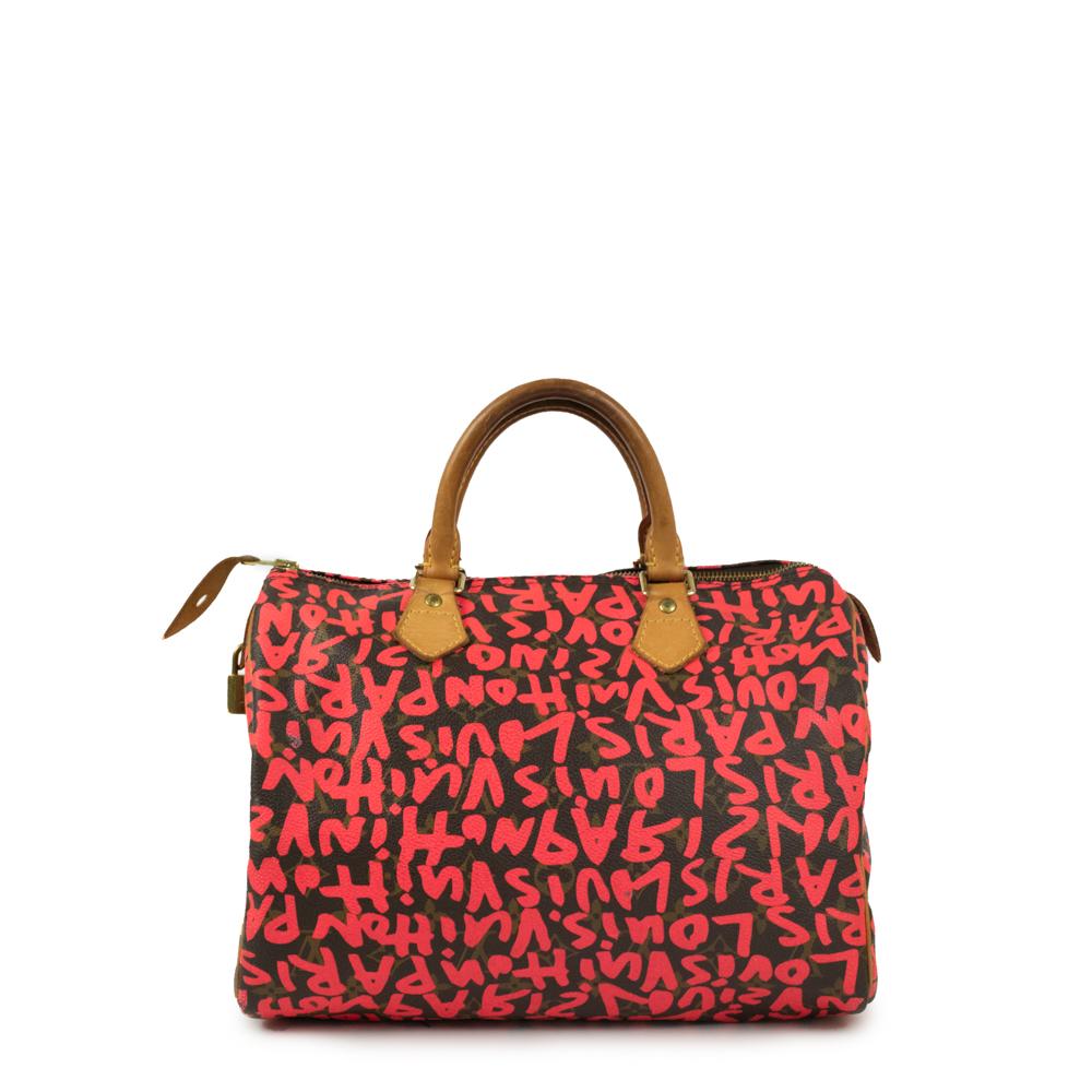 Brown Louis Vuitton, Speedy Graffiti in red canvas