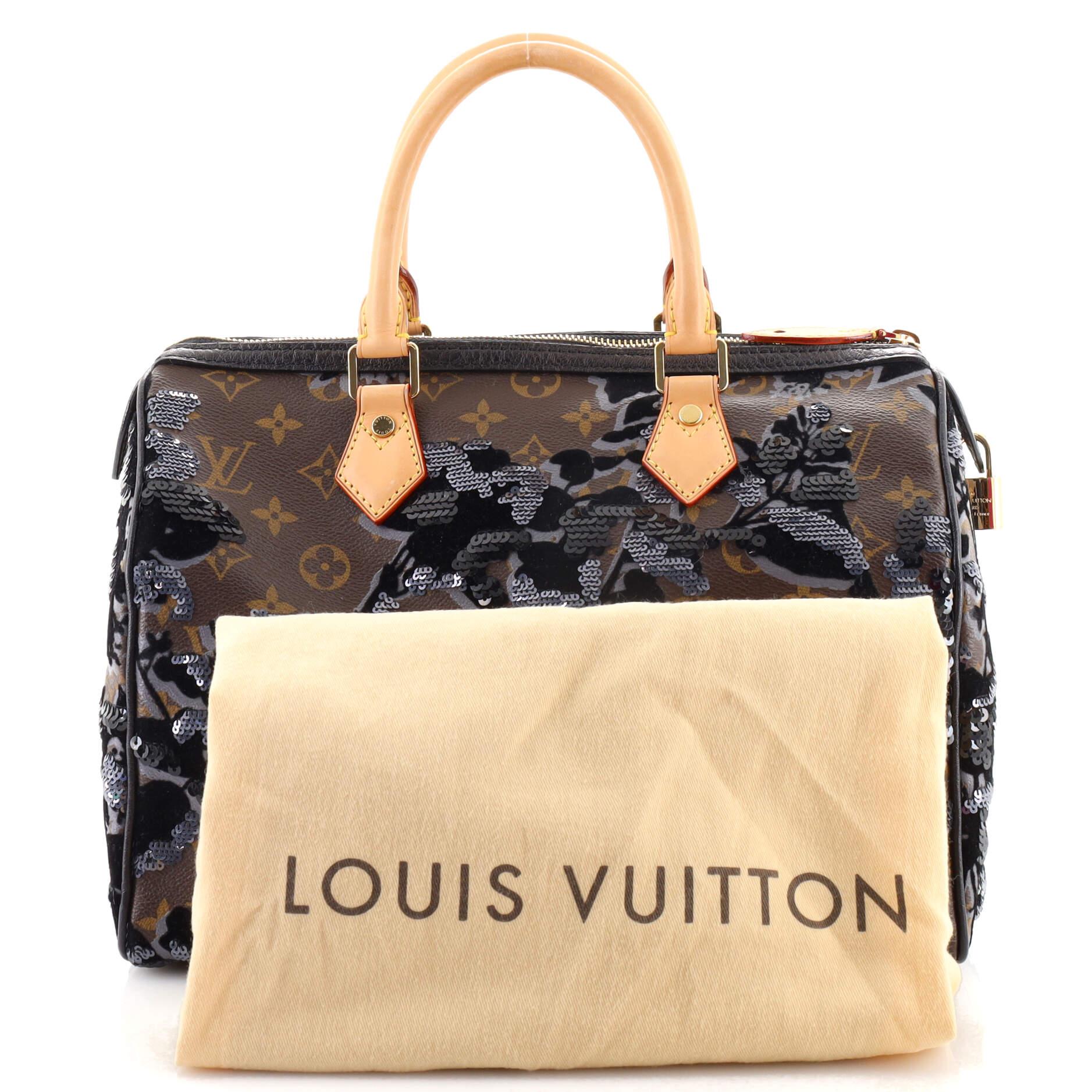Louis Vuitton Brown Monogram Coated Canvas, Velvet and Sequin Fleur de Jais Speedy 30 Gold Hardware, 2010 (Very Good), Womens Handbag