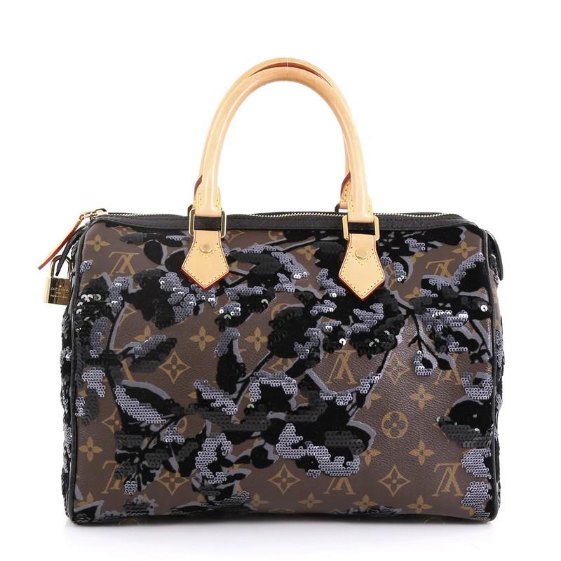Black Louis Vuitton Speedy Handbag Fleur De Jais Monogram Canvas 30