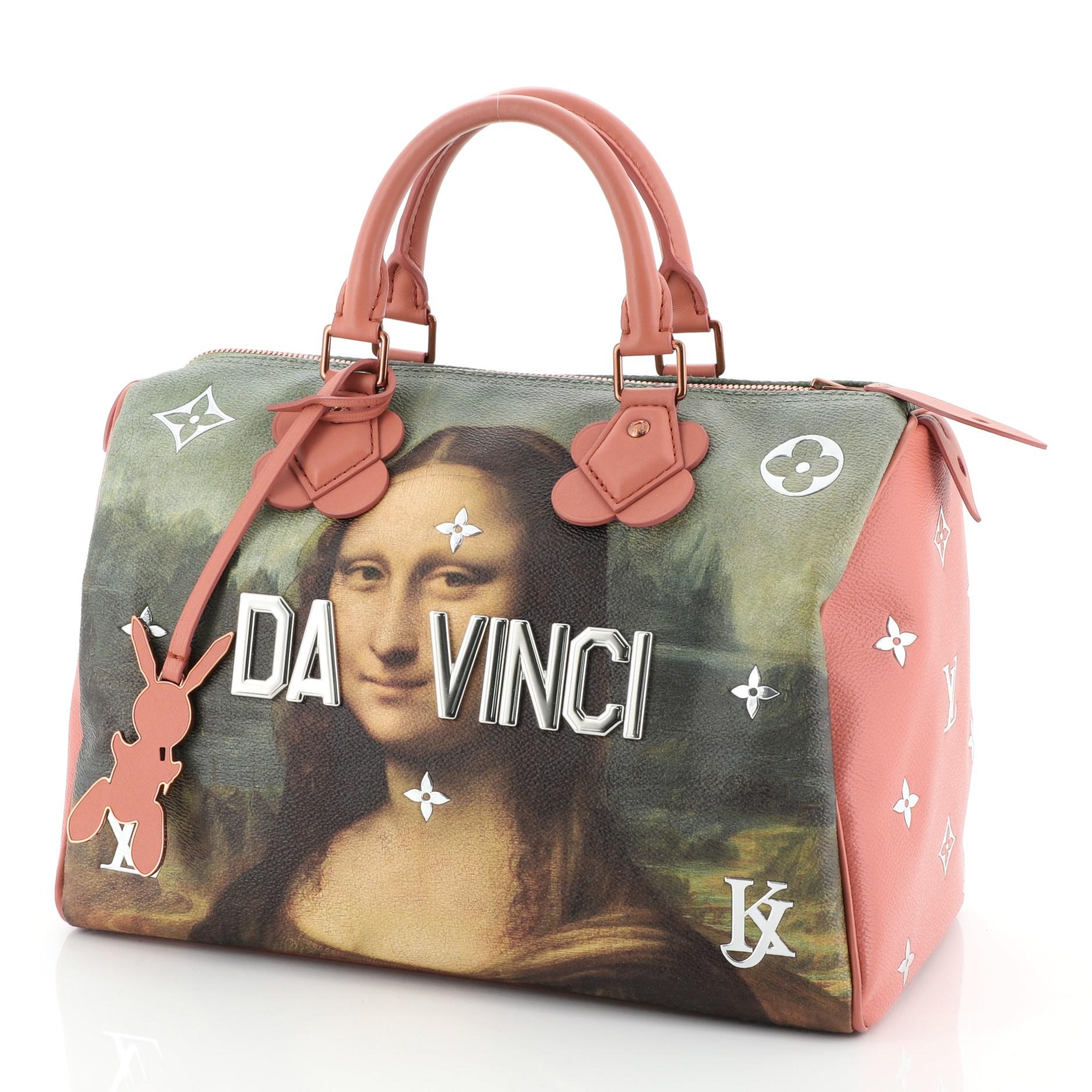 Brown Louis Vuitton Speedy Handbag Limited Edition Jeff Koons Da Vinci Print Canvas 30