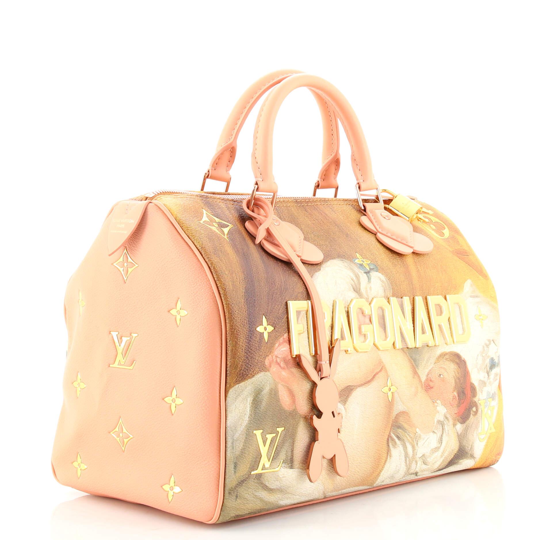 Orange Louis Vuitton Speedy Handbag Limited Edition Jeff Koons Fragonard Print Canvas 