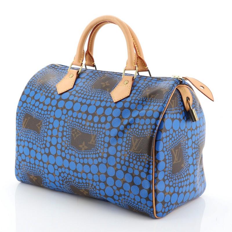 Blue Louis Vuitton Speedy Handbag Limited Edition Kusama Town Monogram Canvas 30