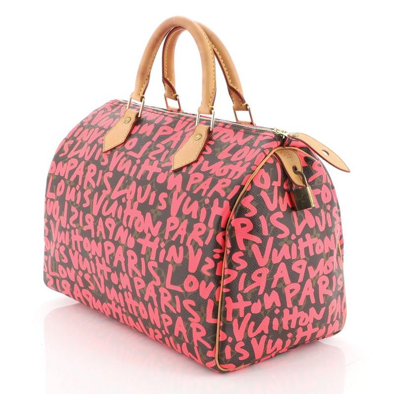 Pink Louis Vuitton Speedy Handbag Limited Edition Monogram Graffiti 30 