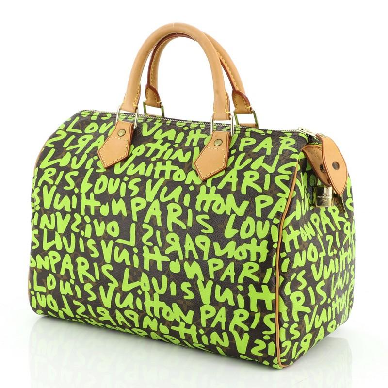 Green Louis Vuitton Speedy Handbag Limited Edition Monogram Graffiti 30 