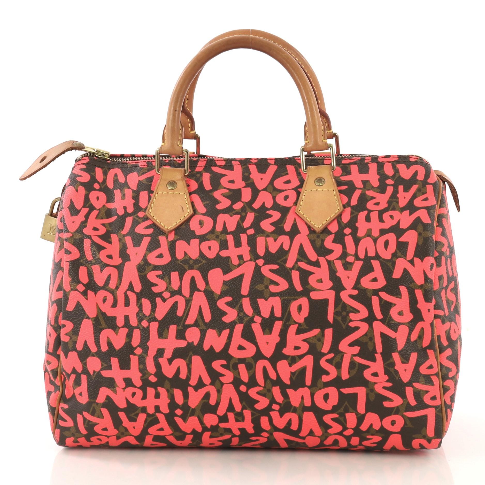 Pink Louis Vuitton Speedy Handbag Limited Edition Monogram Graffiti 30
