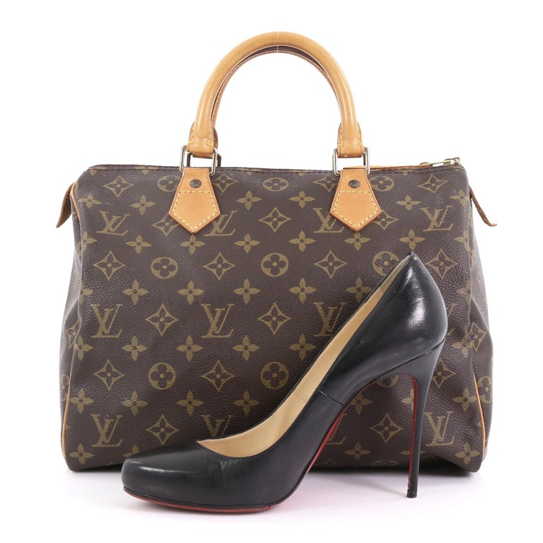Louis Vuitton Brown Damier Ebene Speedy 35 Bandouliere Boston Bag For Sale  at 1stDibs