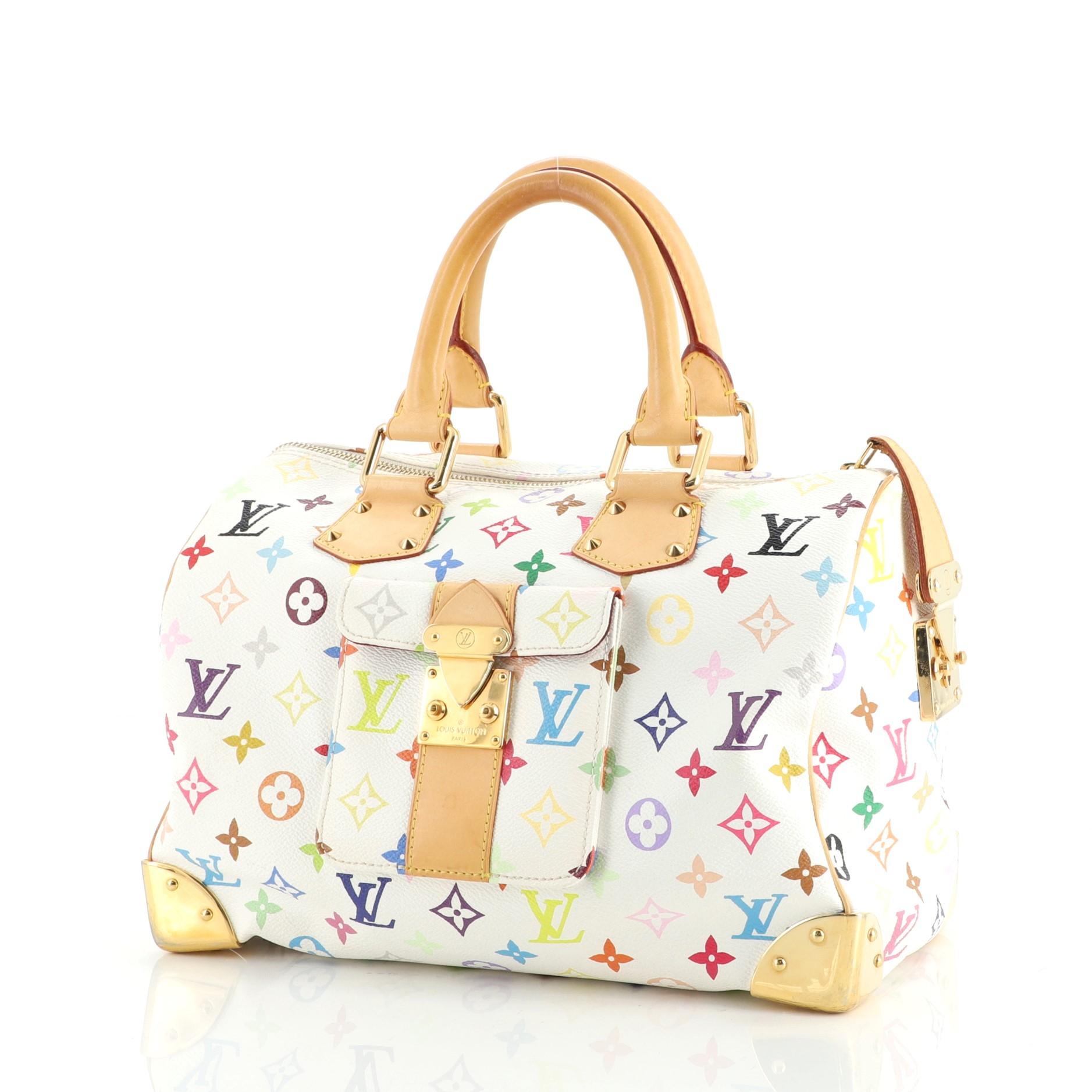 White Louis Vuitton Speedy Handbag Monogram Multicolor 30