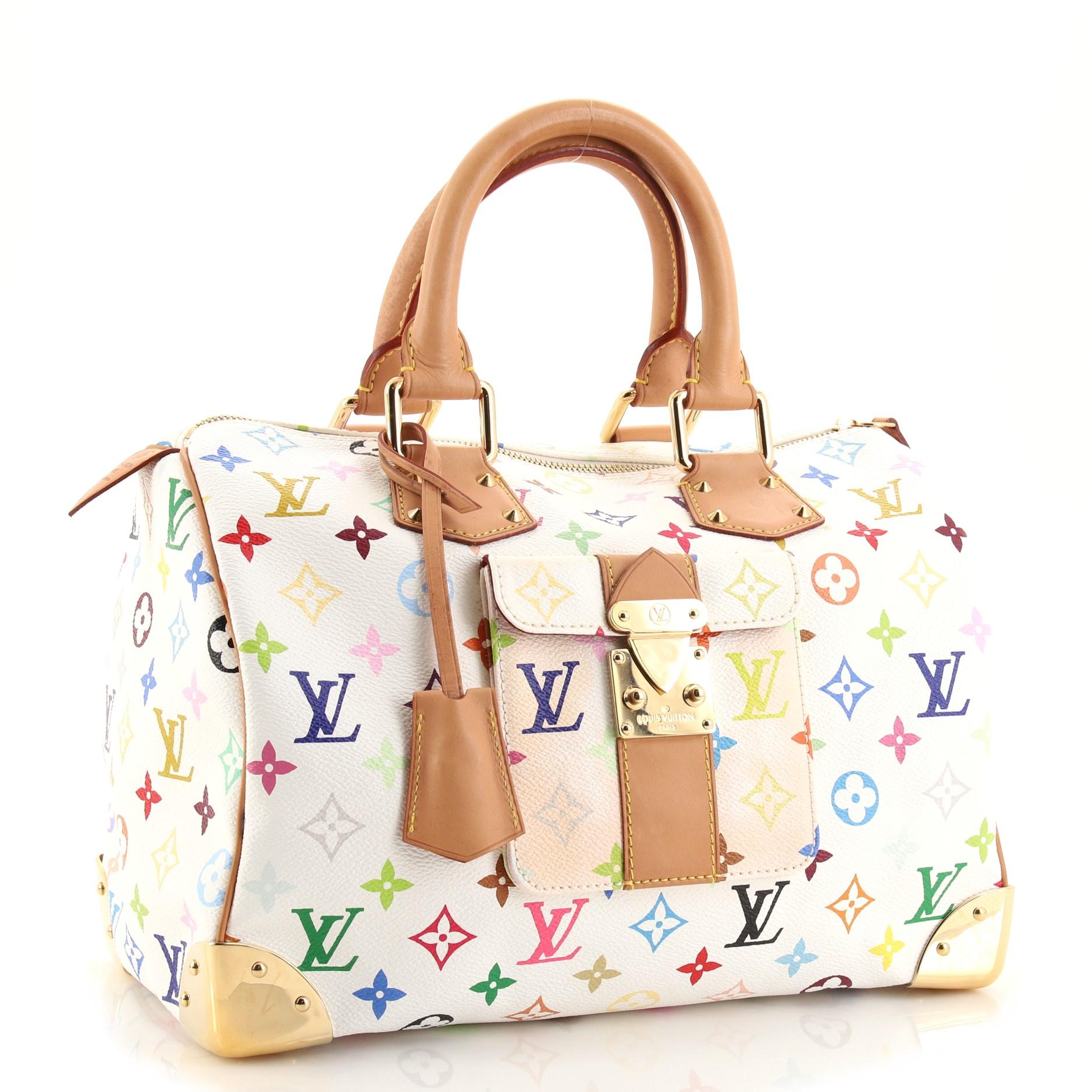 White Louis Vuitton Speedy Handbag Monogram Multicolor 30