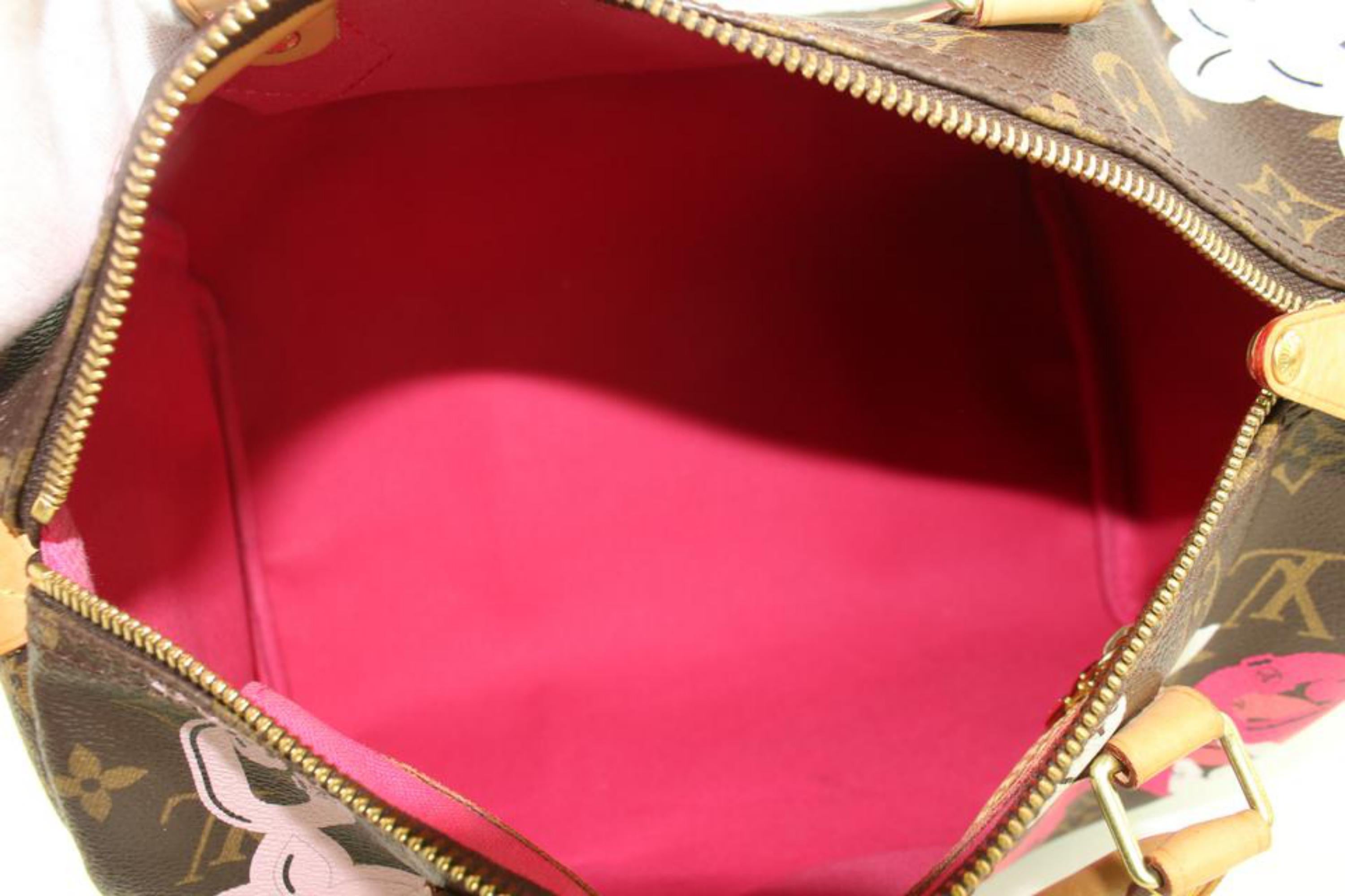 Brown Louis Vuitton Speedy Limited Edition Chain Flower 30 22lz1129 Pink Satchel For Sale
