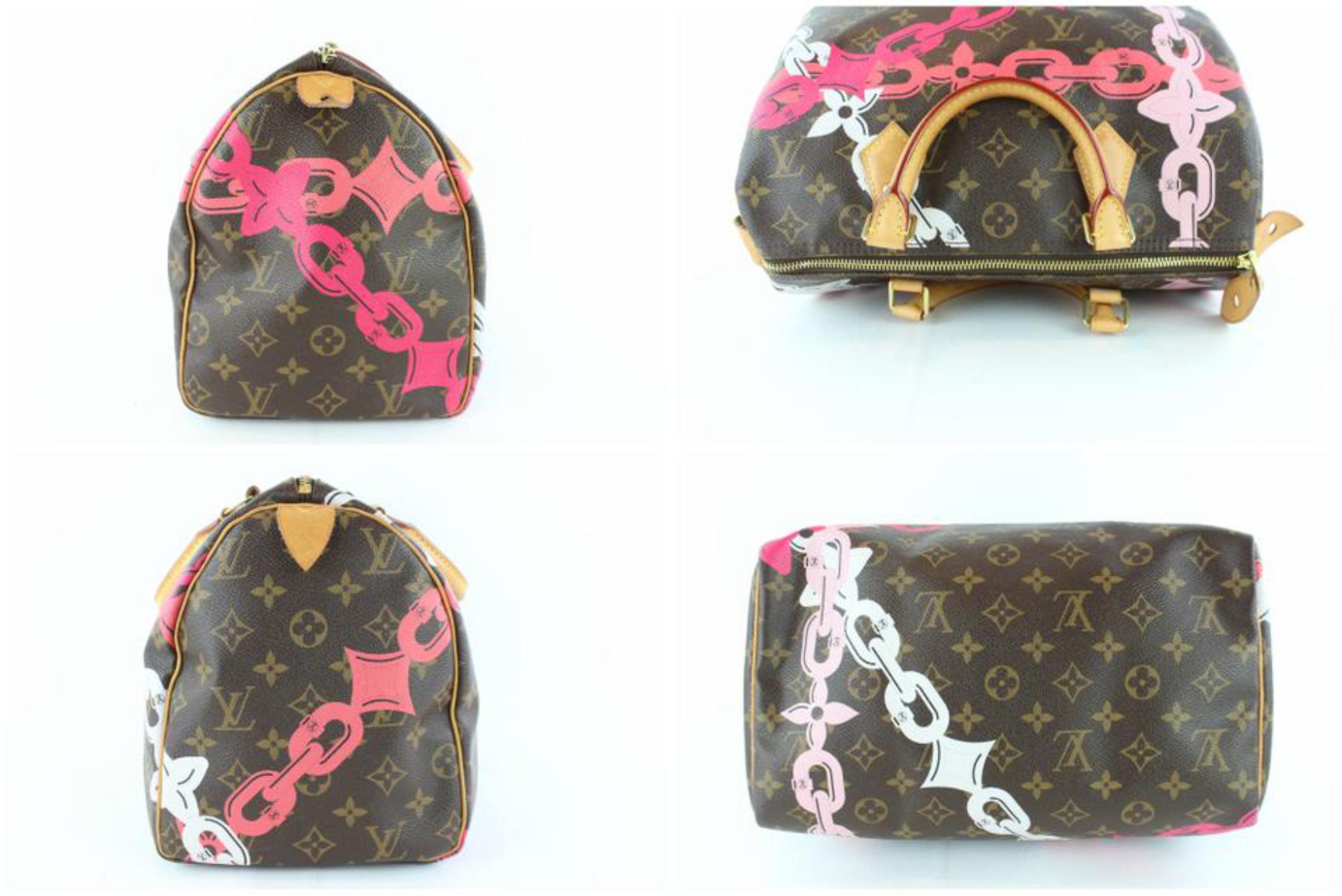 Louis Vuitton Speedy Limited Edition Chain Flower 30 22lz1129 Pink Satchel In Excellent Condition For Sale In Forest Hills, NY