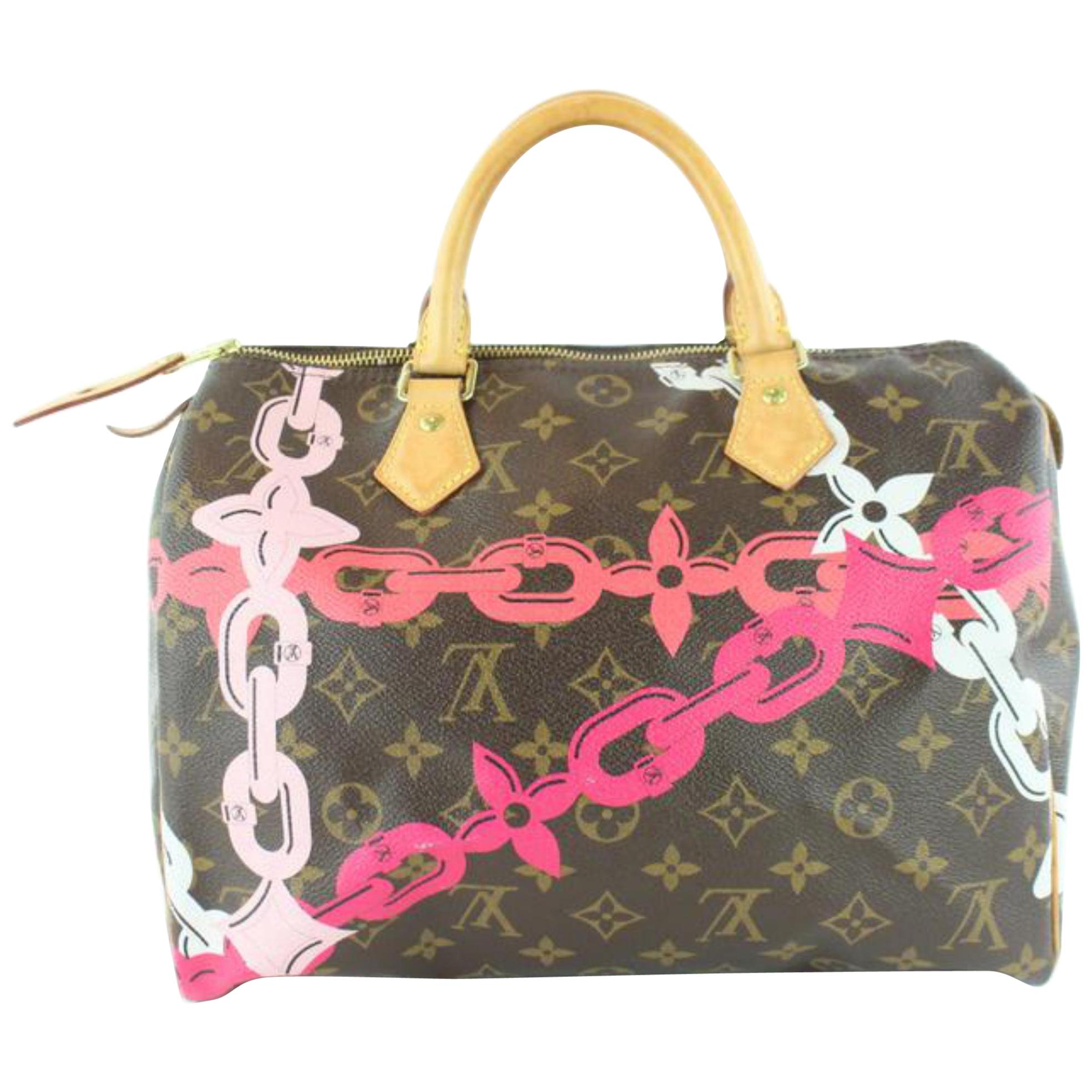 Louis Vuitton Speedy Limited Edition Chain Flower 30 22lz1129 Pink Satchel For Sale