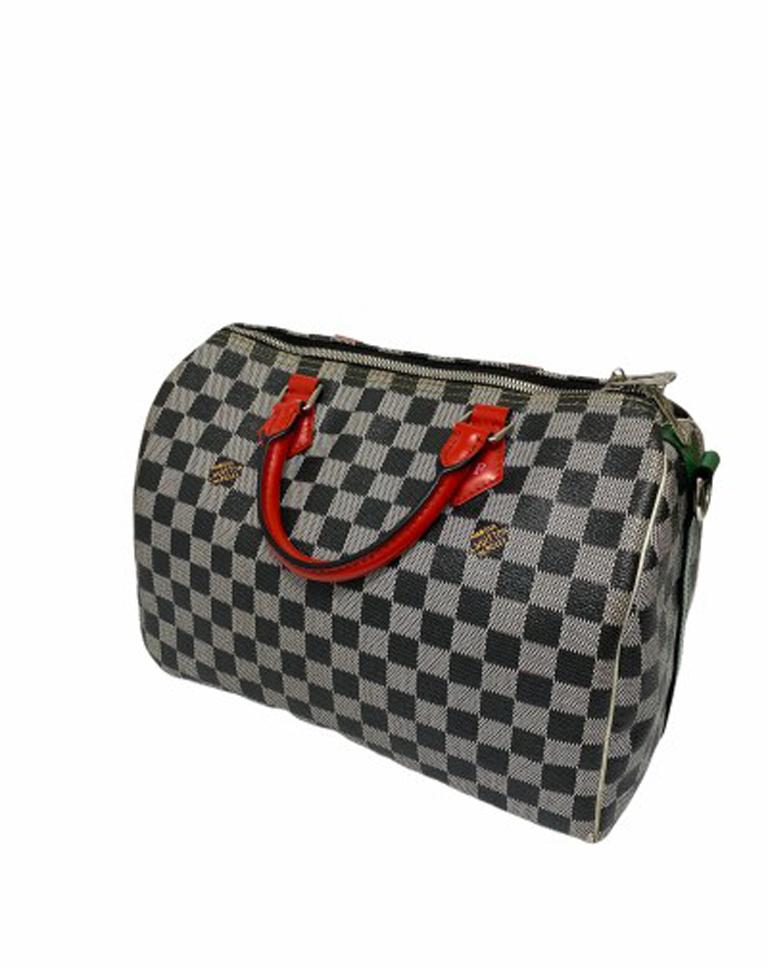 Speedy Limited Edition Umhängetasche von Louis Vuitton in Damier Weave mit Leder (Grau)