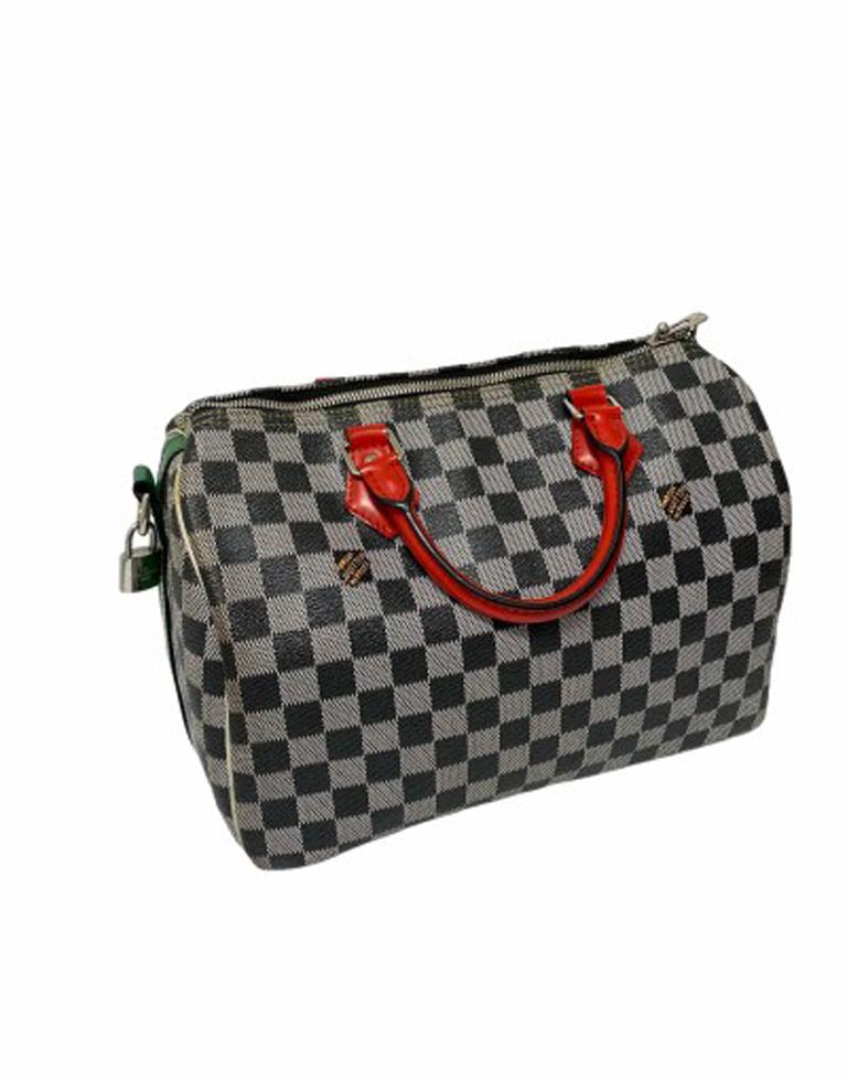 Gray Louis Vuitton Speedy Limited Edition Shoulder Bag in Damier Weave with Leather