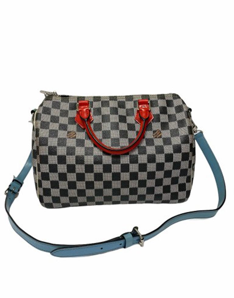 Louis Vuitton Speedy Limited Edition Shoulder Bag in Damier Weave with Leather In Excellent Condition In Torre Del Greco, IT