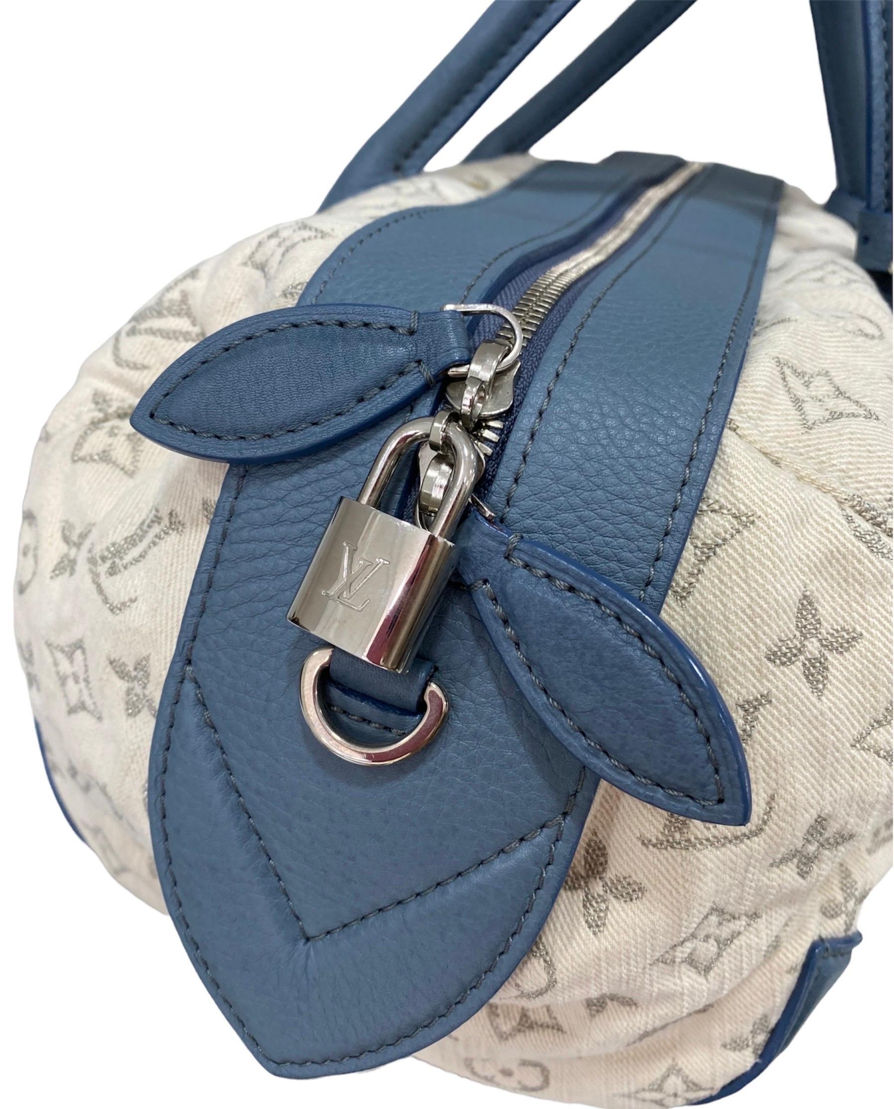 Louis Vuitton Speedy Roll Handbag Blue White  3