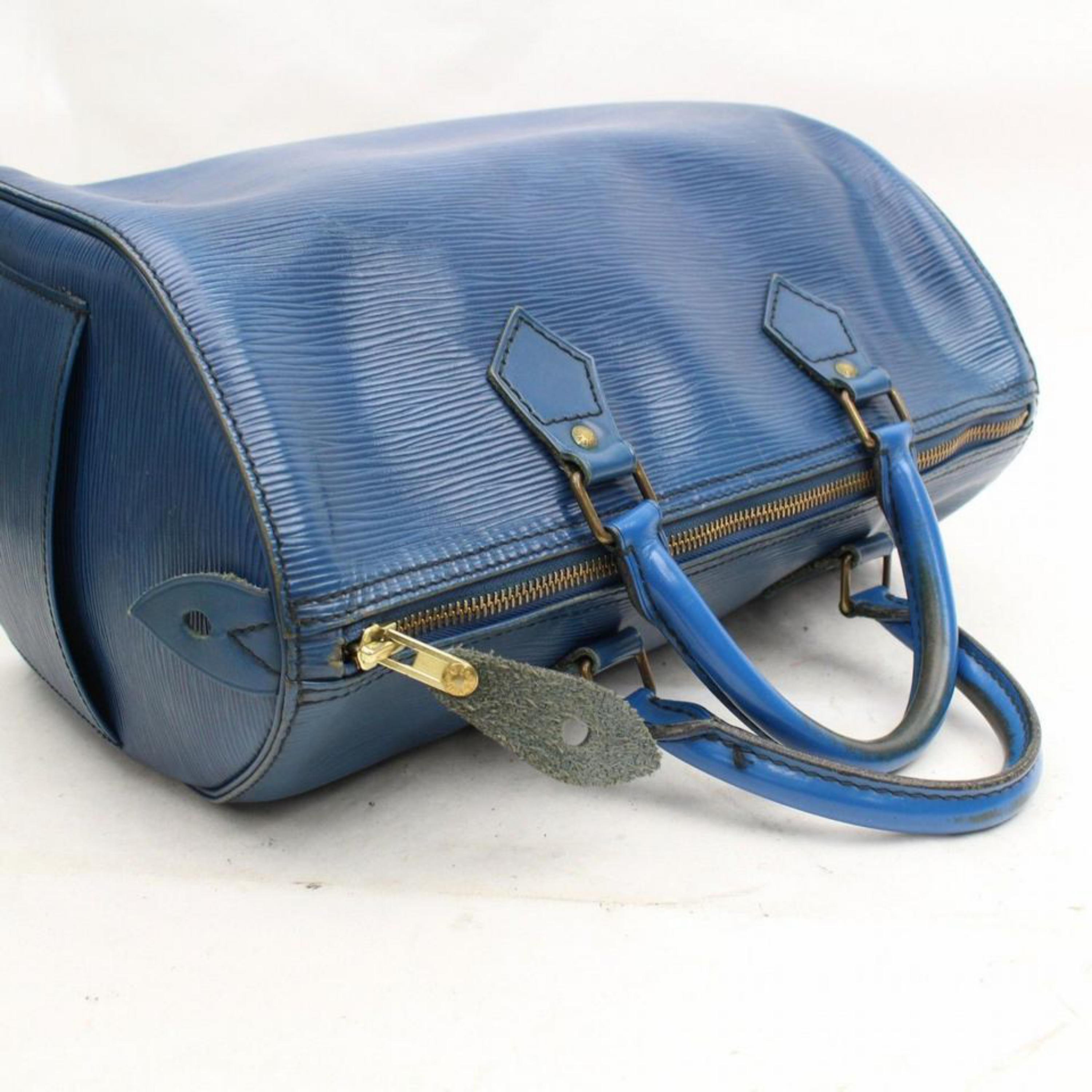 Louis Vuitton Speedy Toledo 30 868320 Blue Leather Satchel For Sale 2
