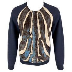 LOUIS VUITTON Spring 2017 by Kim Jones M Navy Animal Print Calf Hair Pullover
