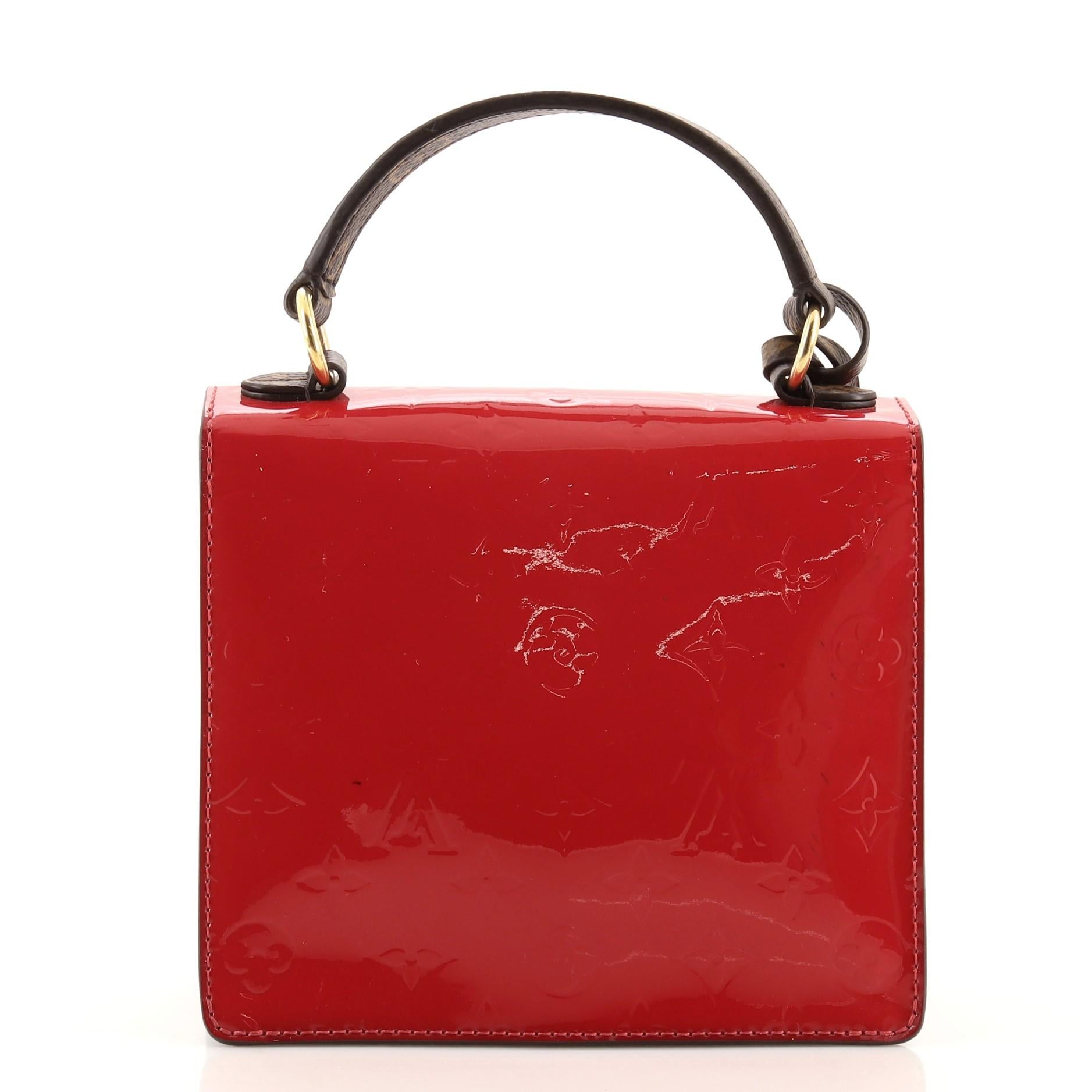 Red Louis Vuitton Spring Street NM Handbag Monogram Vernis with Monogram Canvas