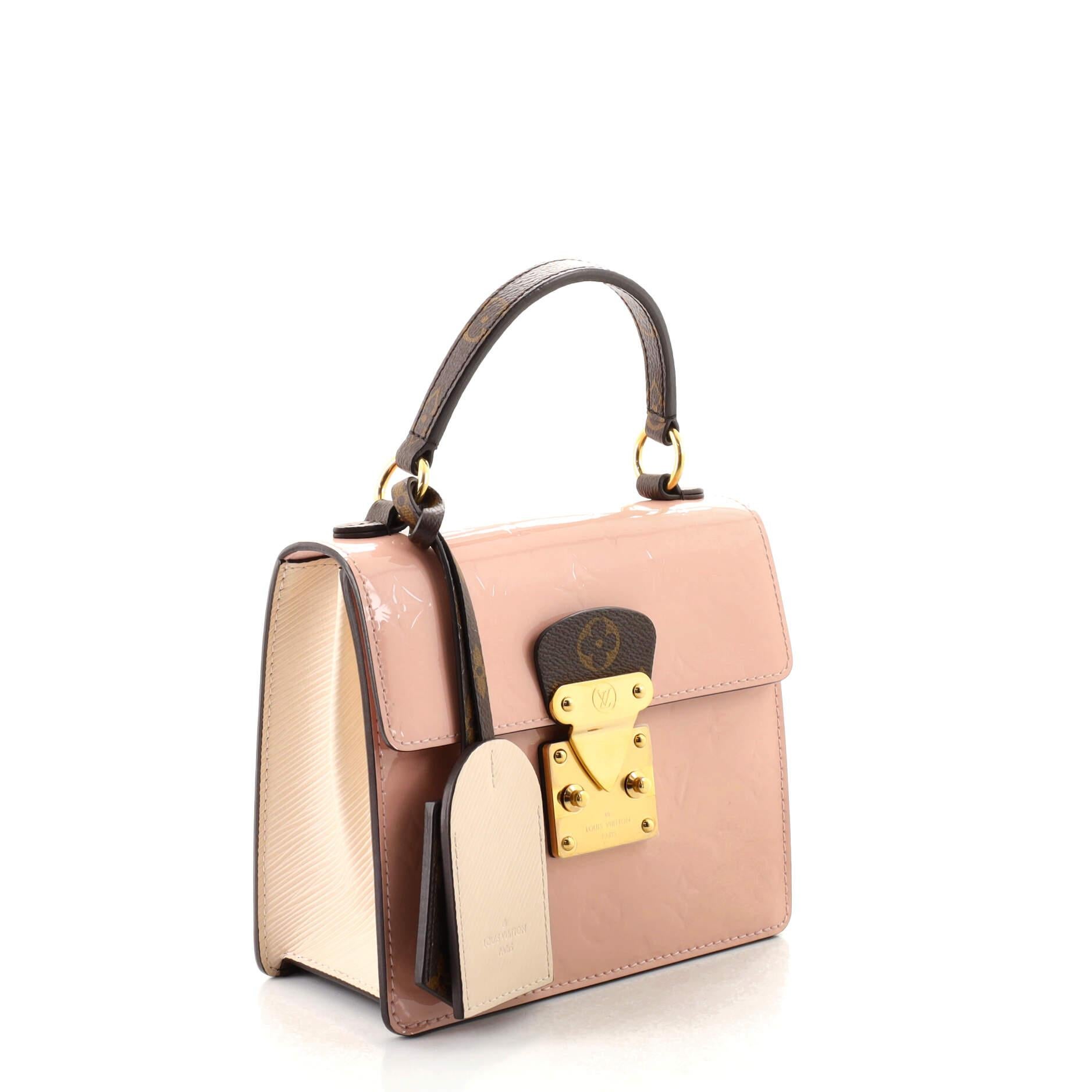 Louis Vuitton Spring Street NM Handtasche Monogramm Vernis mit Monogramm Segeltuch (Beige)