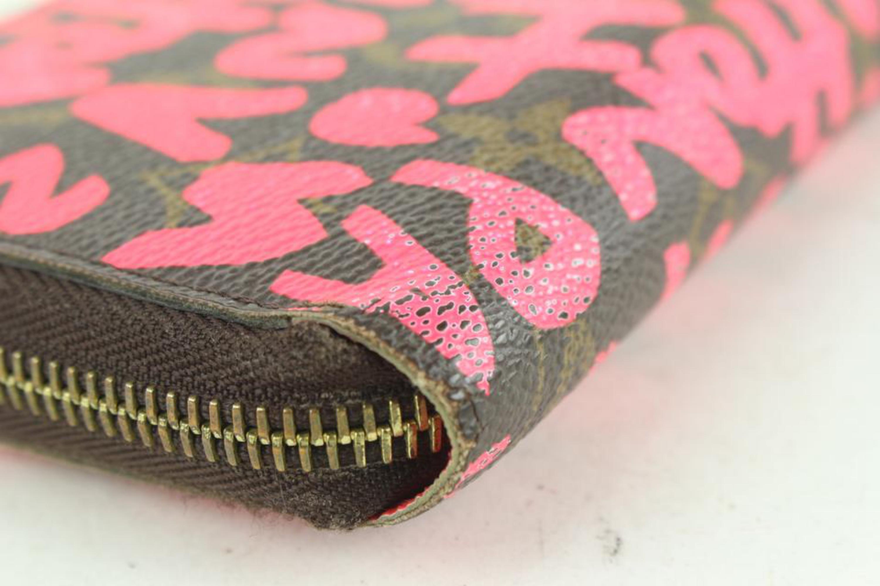 Louis Vuitton Sprouse Pink Monogram Graffiti Zippy Wallet Long Zip 10L830a In Fair Condition For Sale In Dix hills, NY