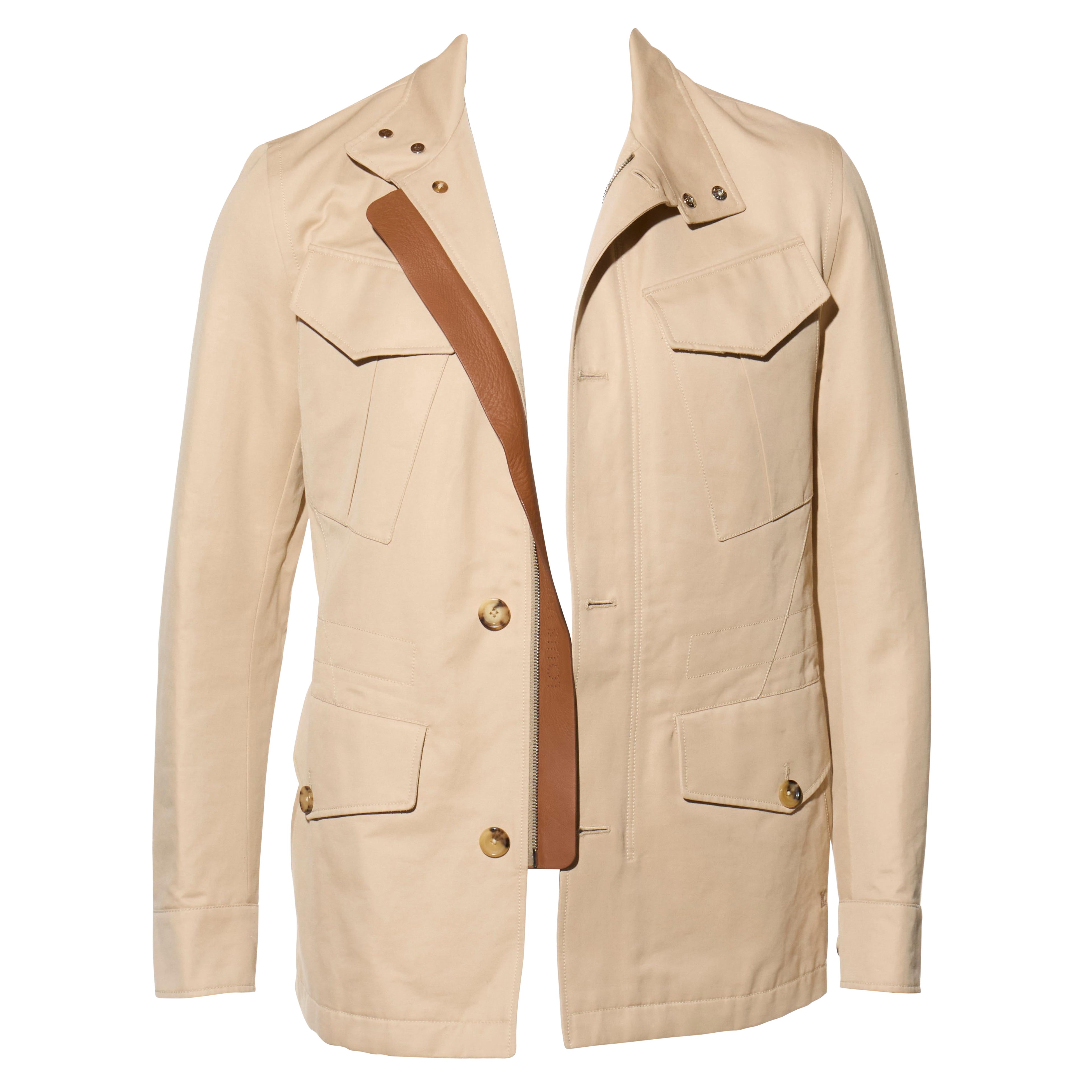 Louis Vuitton SS14 Men’s Tan Cotton Safari Jacket w/ Calfskin Trim IT46