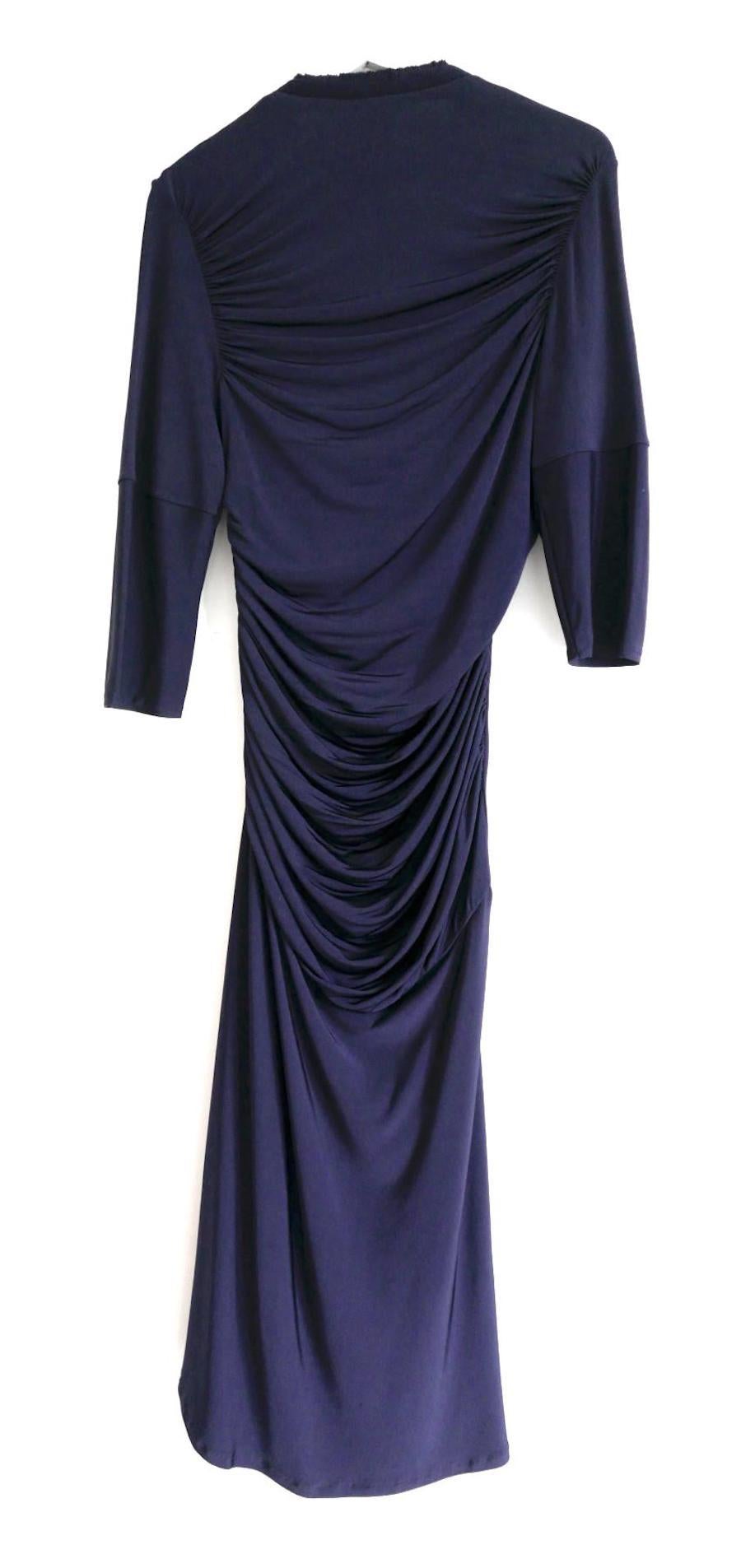 Louis Vuitton SS17 Petrol Blue Draped Jersey Dress In Excellent Condition For Sale In London, GB