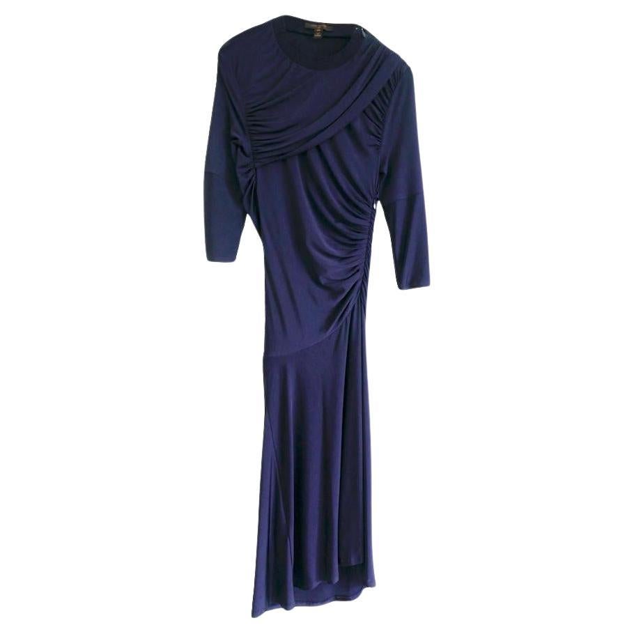 Louis Vuitton SS17 Petrol Blue Draped Jersey Dress For Sale