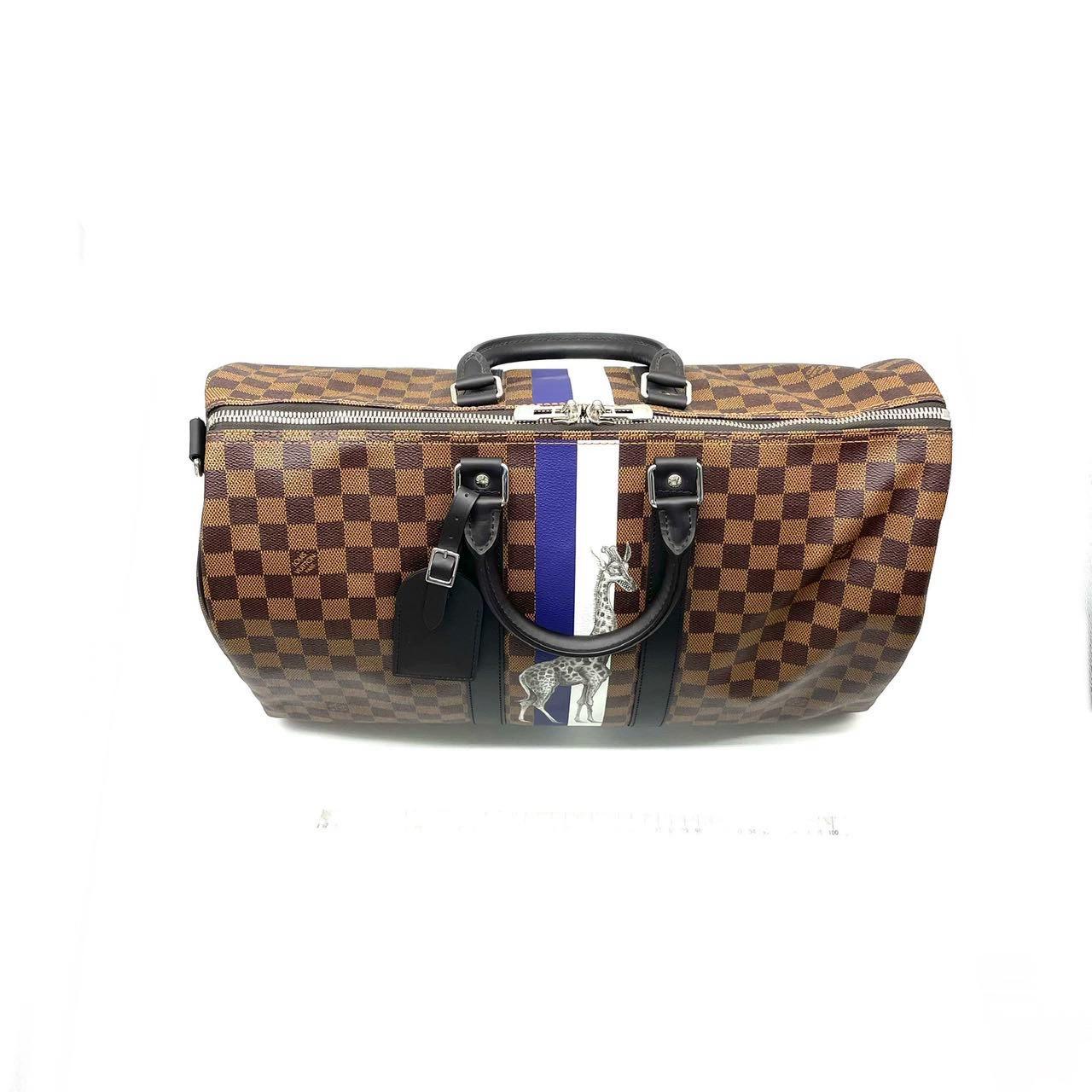 Louis Vuitton SS17 Savannah Keepall 45 Bandouliere Giraffe on Brown Damier Canva In New Condition For Sale In AUBERVILLIERS, FR