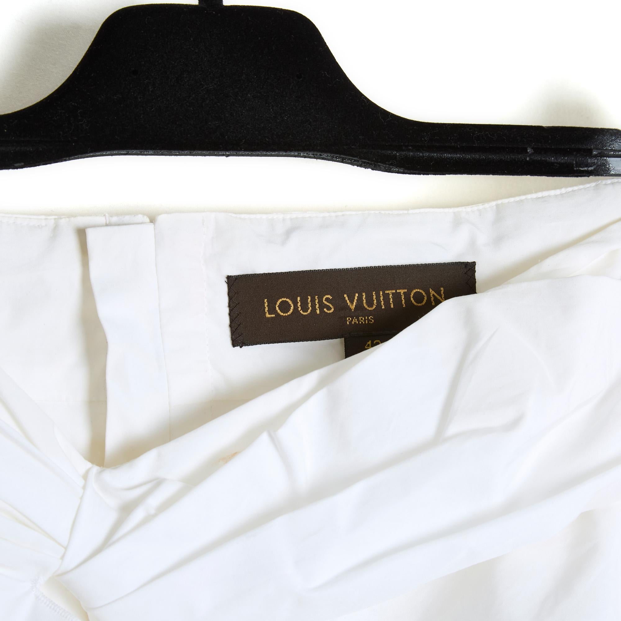 Louis Vuitton SS2007 Cotton White drapé Skirt US12 In Excellent Condition For Sale In PARIS, FR