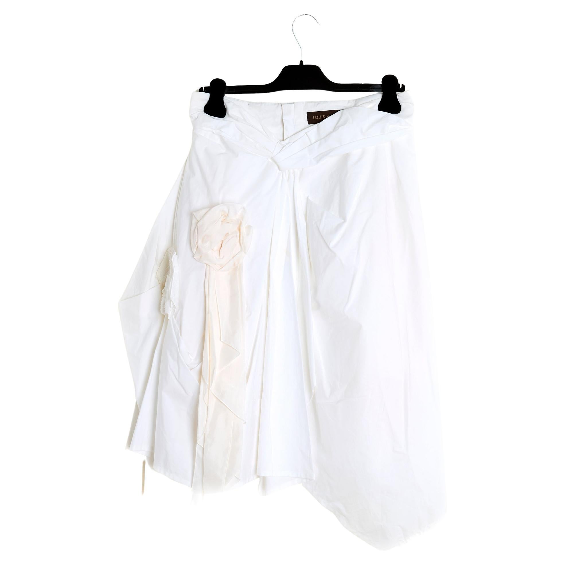 Louis Vuitton SS2007 Cotton White drapé Skirt US12 For Sale